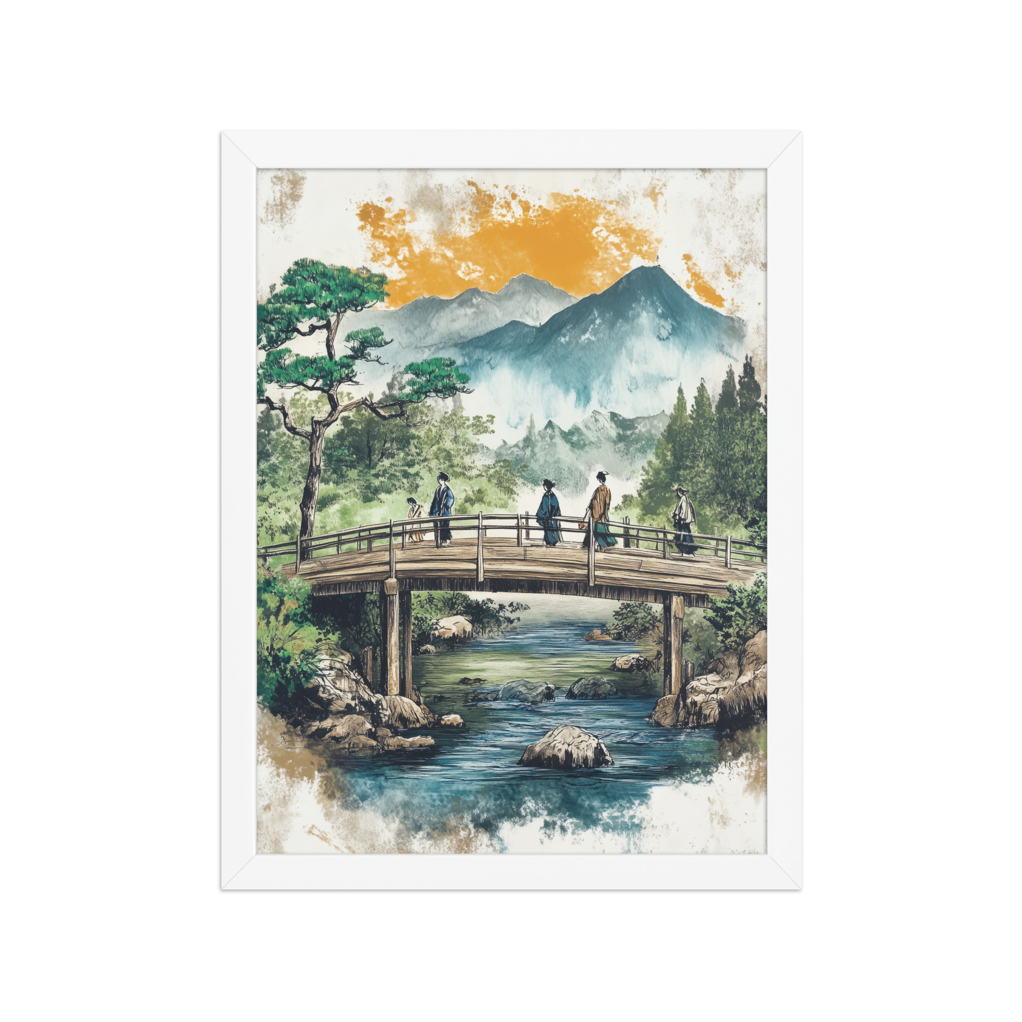 enhanced-matte-paper-framed-poster-in-white-12x16-front-68f9f20379e50.jpg Bridge to the Highlands – Ukiyo-e Mountain Bridge Wall Art – Framed Poster - Image 16
