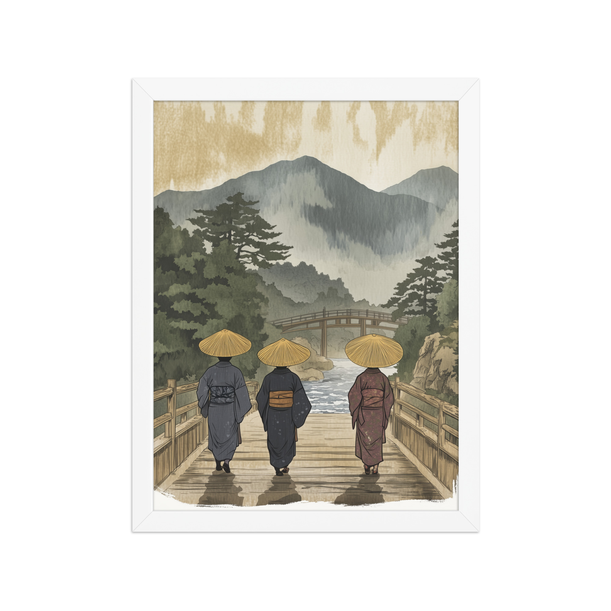 enhanced-matte-paper-framed-poster-in-white-12x16-front-68f9f30d7edbc.jpg Morning Walk to the Temple – Ukiyo-e Wall Art Print – Framed Poster - Image 19