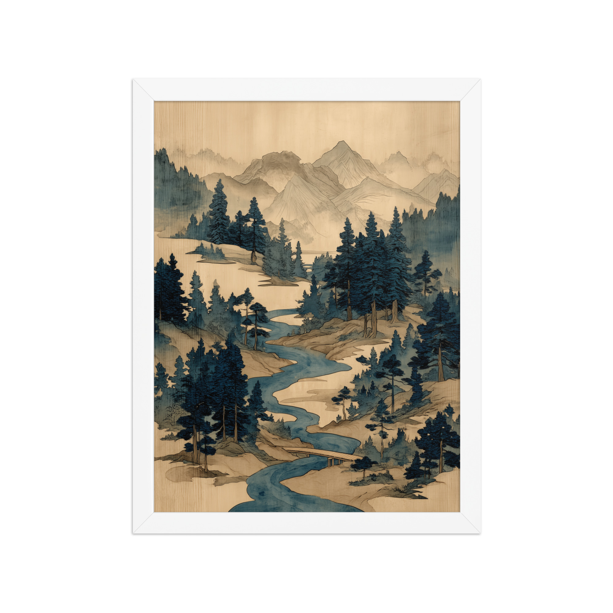 enhanced-matte-paper-framed-poster-in-white-12x16-front-68f9f793e0eee.jpg Winding River Pines – Ukiyo-e Mountain Stream Landscape Wall Art – Framed Poster - Image 19