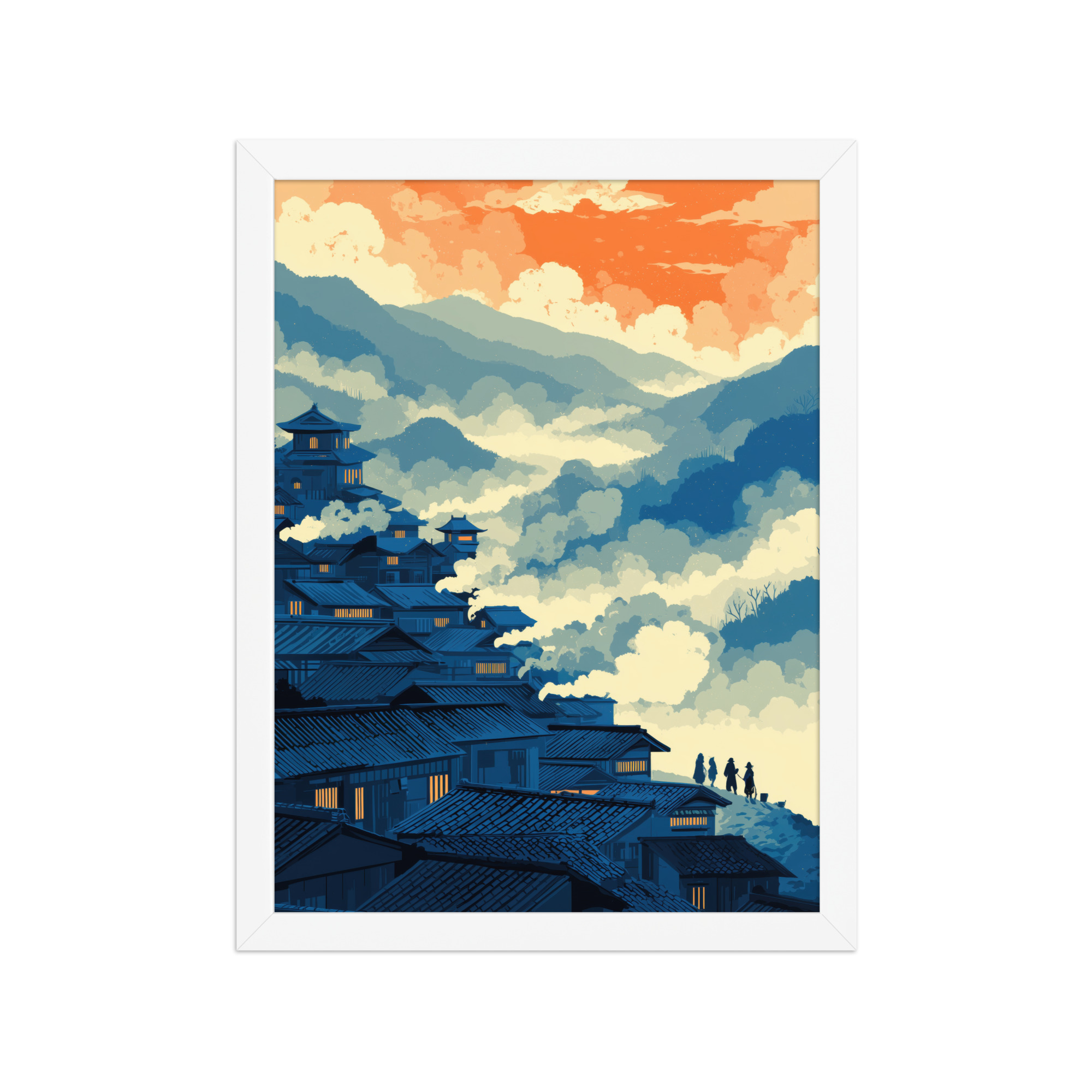 enhanced-matte-paper-framed-poster-in-white-12x16-front-68f9f807111dd.jpg Twilight Over Hillside Village – Ukiyo-e Wall Art Print – Framed Poster - Image 16