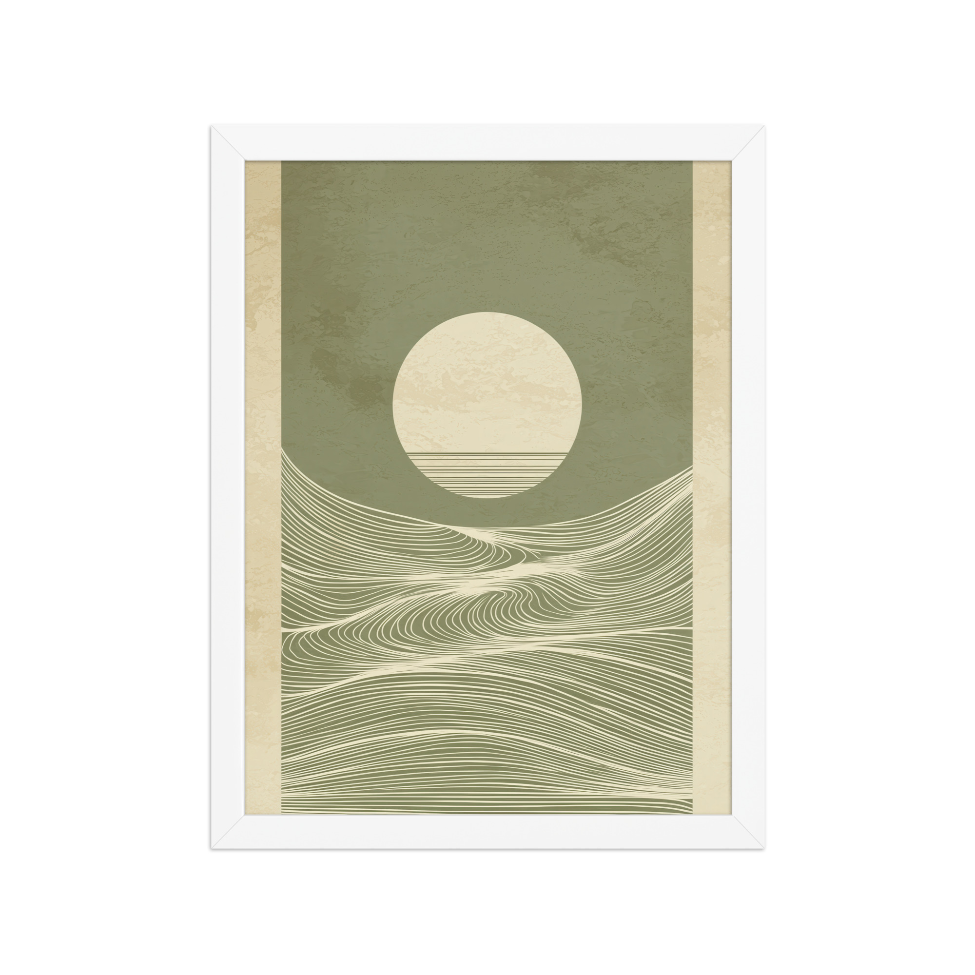 enhanced-matte-paper-framed-poster-in-white-12x16-front-68f9f96705d1b.jpg Calm Currents and Rising Light — Minimalist Sun With Landscape Lines Wall Art — Framed Poster - Image 15
