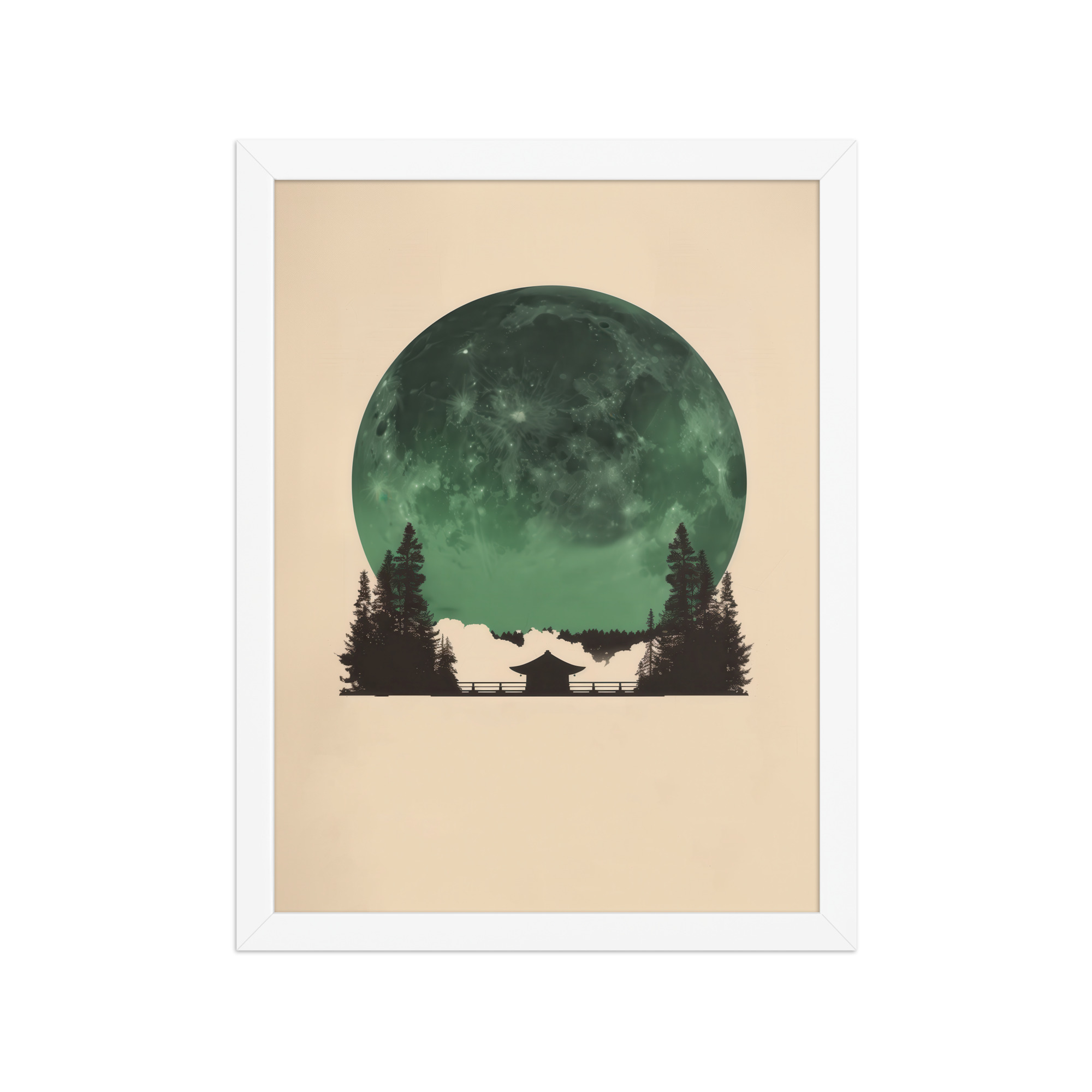 enhanced-matte-paper-framed-poster-in-white-12x16-front-68f9ff10e4c96.jpg Emerald Moon Temple — Japandi Silhouette Wall Art — Framed Poster - Image 19