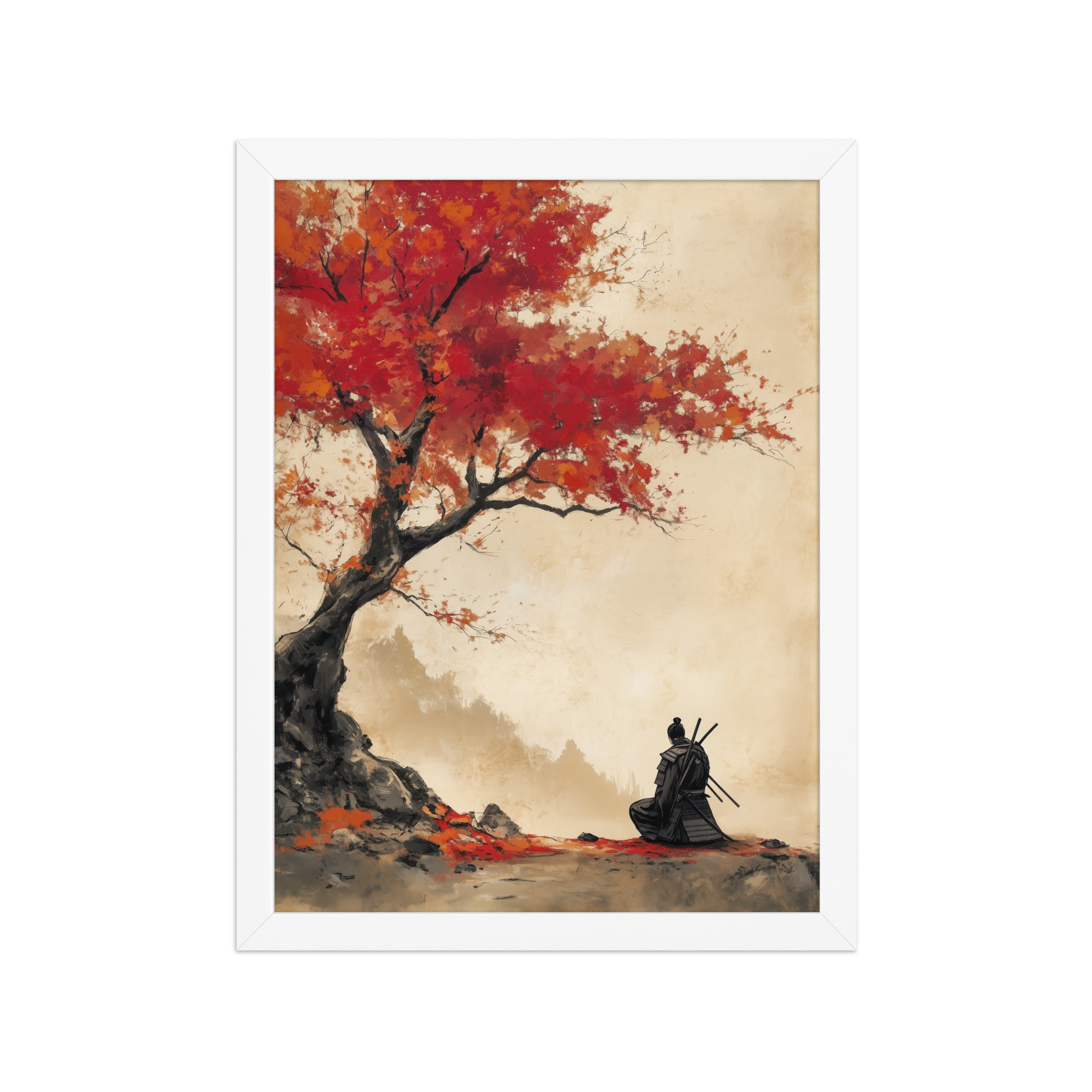 enhanced-matte-paper-framed-poster-in-white-12x16-front-68fa16a6dc2ef.jpg Autumn Warrior – Samurai Beneath Crimson Maple Leaves Wall Decor – Framed Poster - Image 14