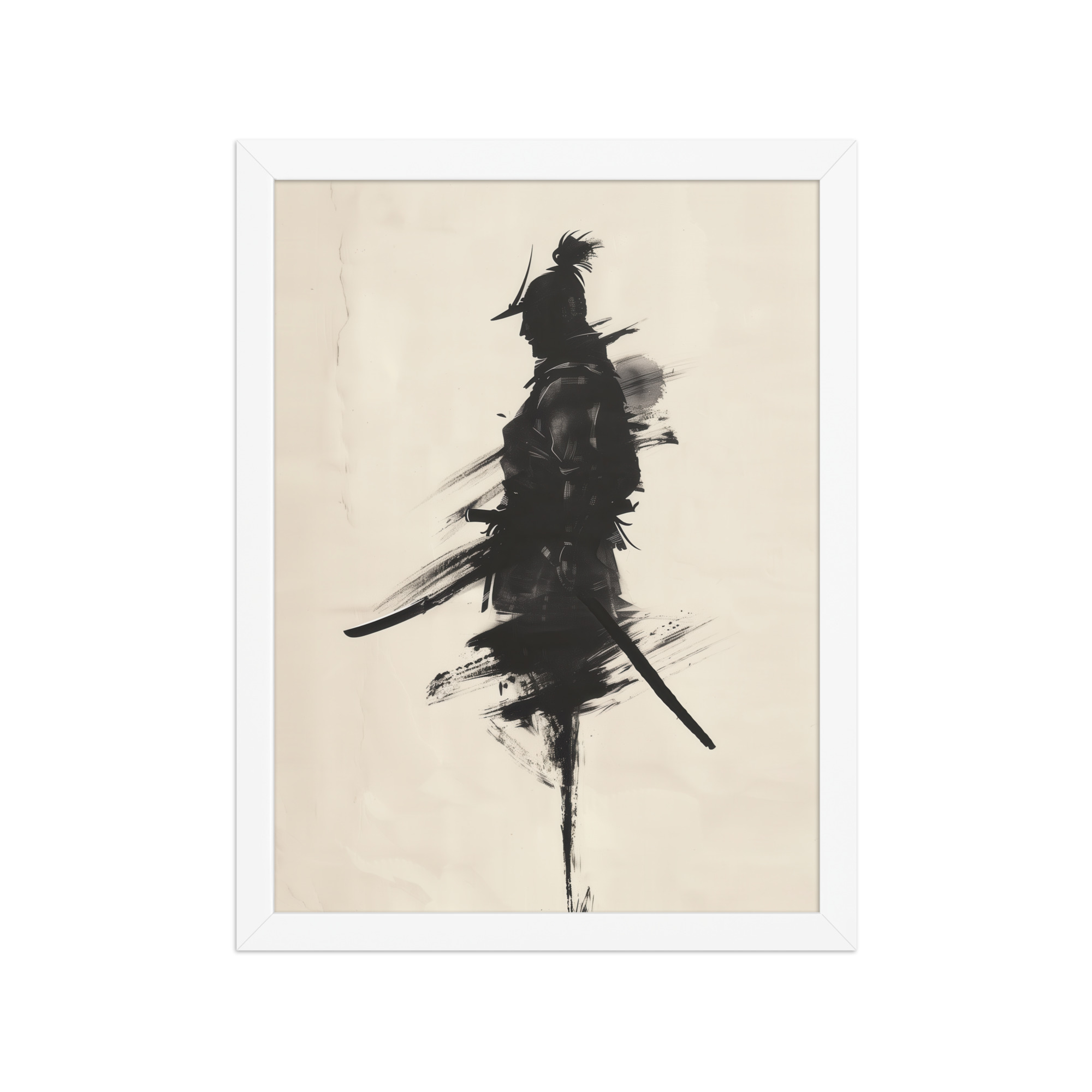 enhanced-matte-paper-framed-poster-in-white-12x16-front-68fa170352e57.jpg Shadowed Warrior – Sumi-e Silhouette of a Lone Samurai Wall Decor – Framed Poster - Image 19