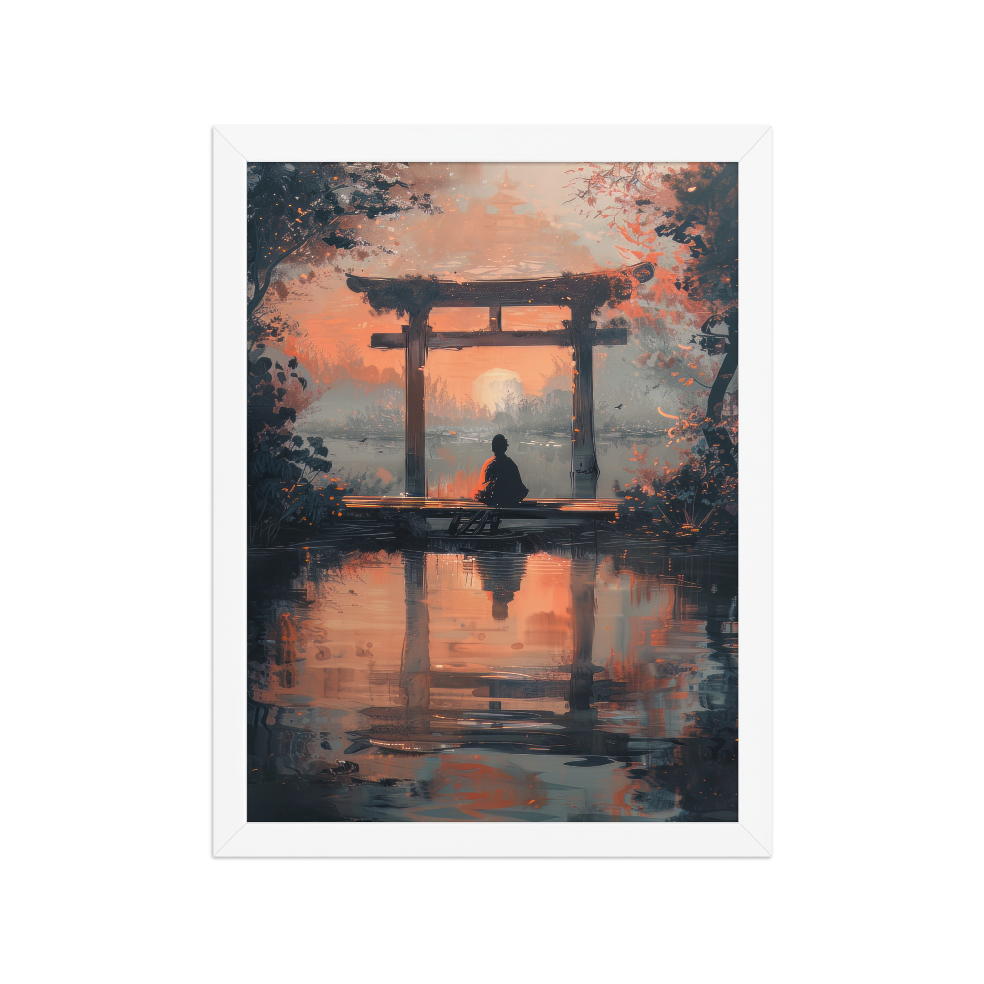 enhanced-matte-paper-framed-poster-in-white-12x16-front-68fa17ba834b5.jpg Torii Reflections at Dusk – Evening Glow and Still Waters Wall Decor – Framed Poster - Image 19