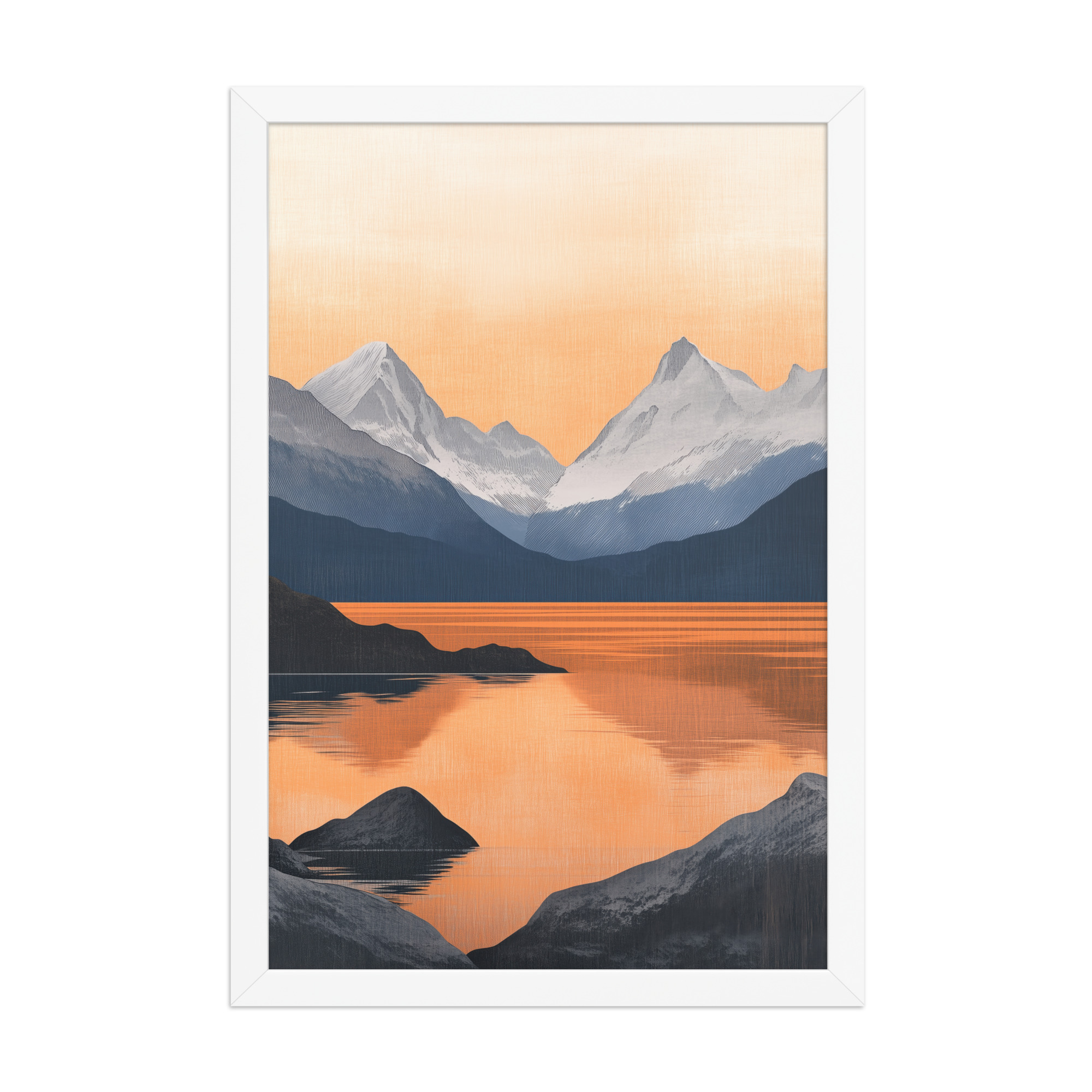 enhanced-matte-paper-framed-poster-in-white-12x18-front-68f87bd8269c2.jpg Nordic Sunset Reflections — Serene Mountain Lake Panorama Landscape Wall Art — Framed Poster - Image 17