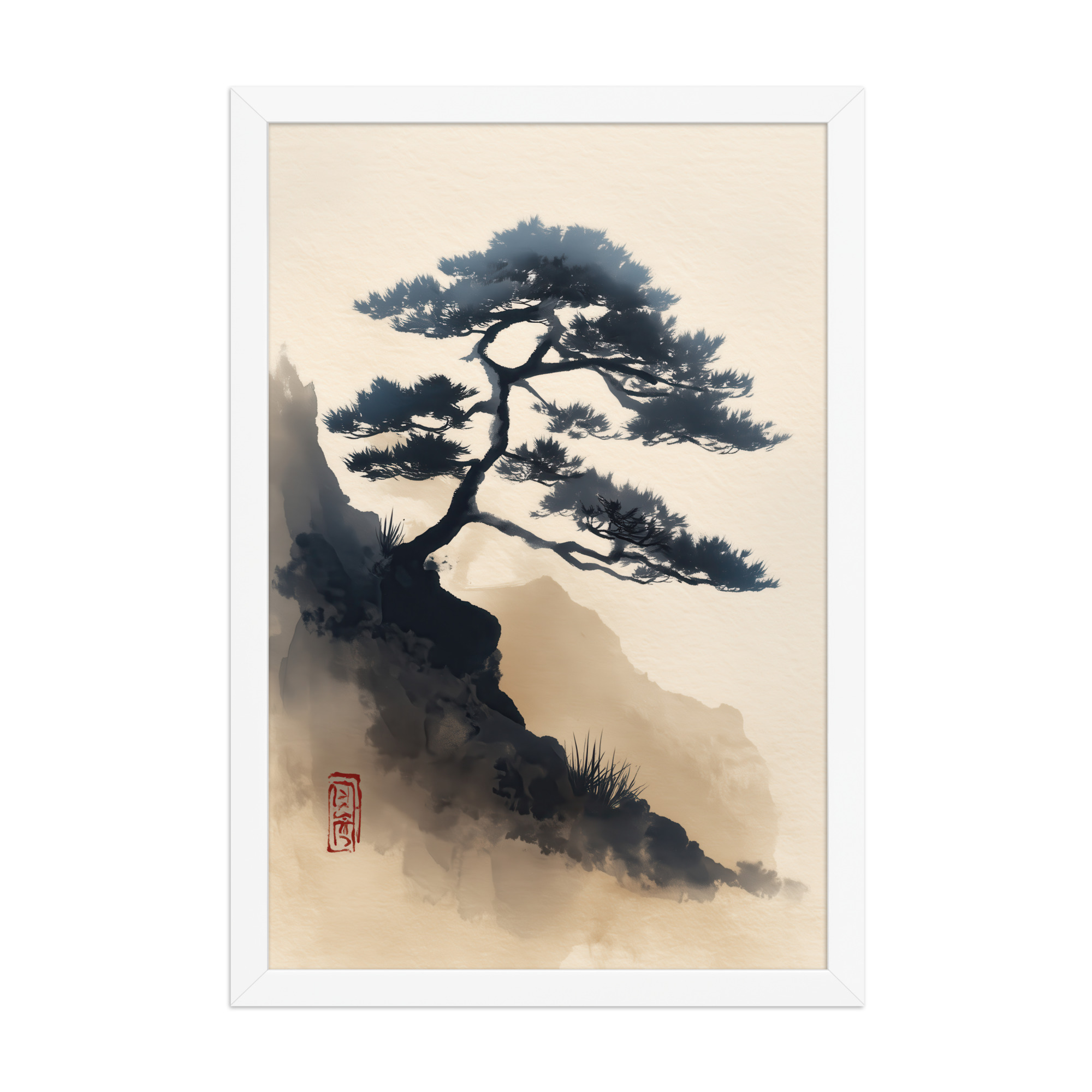 enhanced-matte-paper-framed-poster-in-white-12x18-front-68f87d0d3ca4f.jpg Mountain Pine in Soft Ink — Sumi-e Japanese Landscape Wall Decor — Framed Poster - Image 17