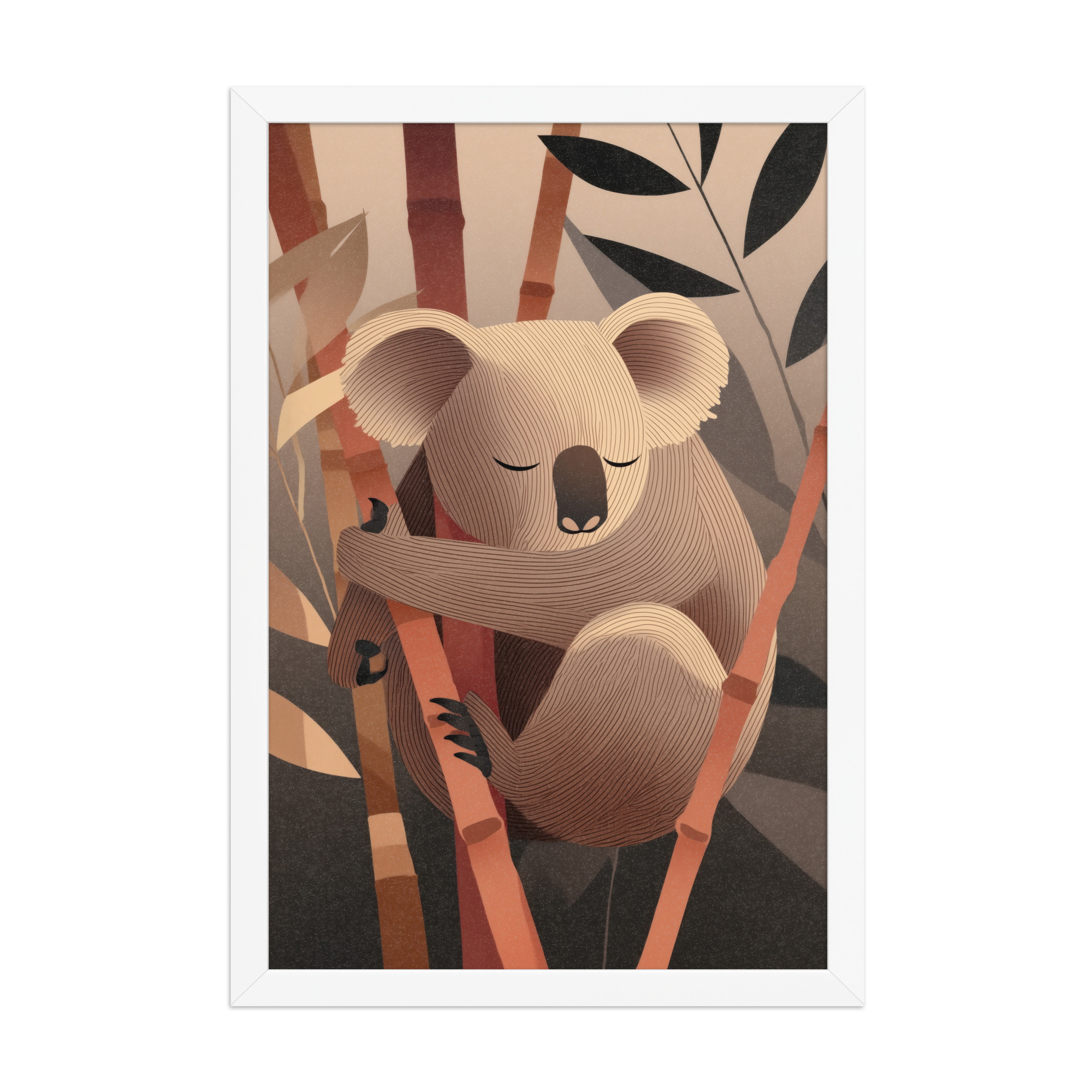 enhanced-matte-paper-framed-poster-in-white-12x18-front-68f8be9646504.jpg Koala Dreams in Bamboo — Minimal Sleeping Koala in Warm Tones Wall Decor — Framed Poster - Image 20
