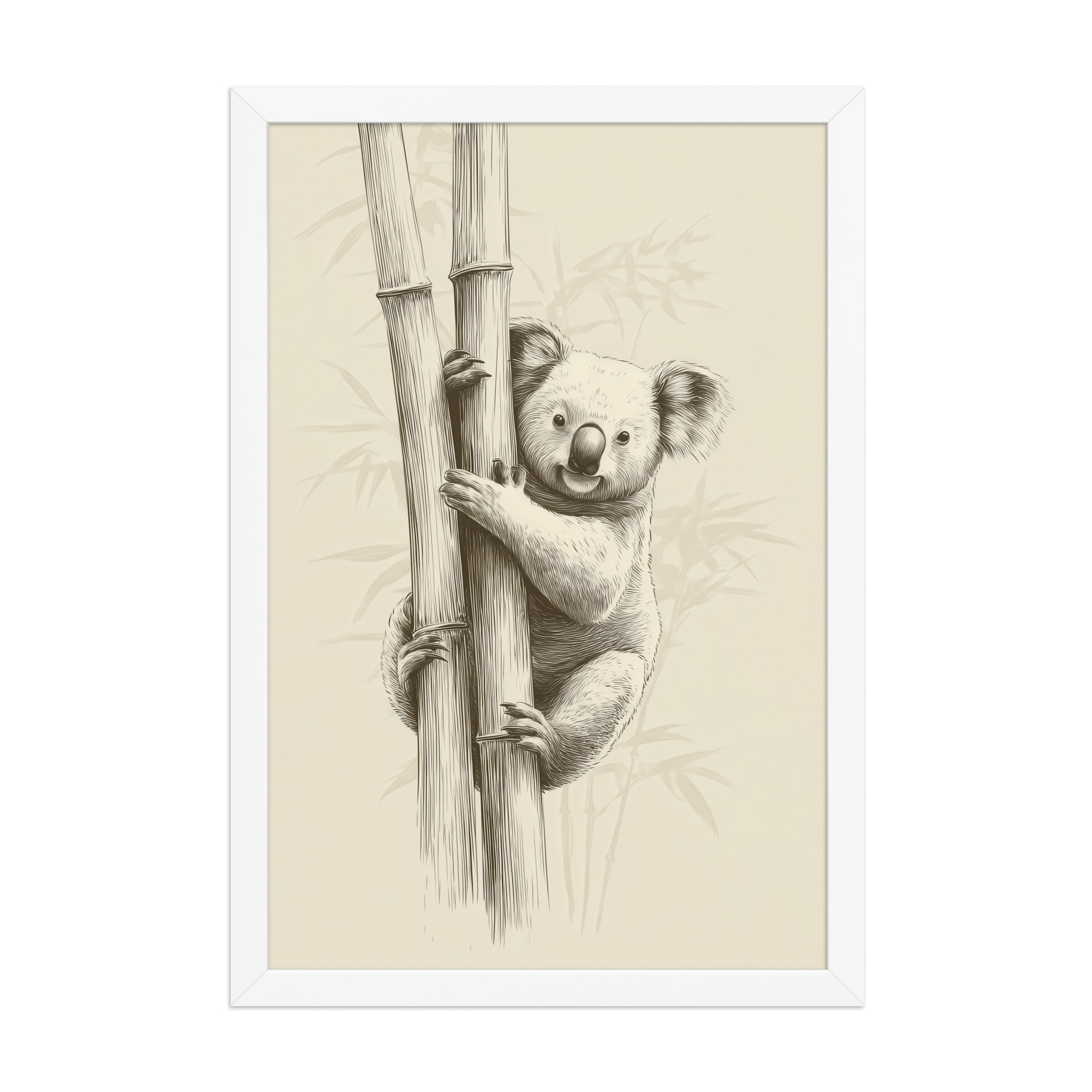 enhanced-matte-paper-framed-poster-in-white-12x18-front-68f8bef312771.jpg Koala Bamboo I — Koala Illustration in Warm Neutrals Wall Decor — Framed Poster - Image 20