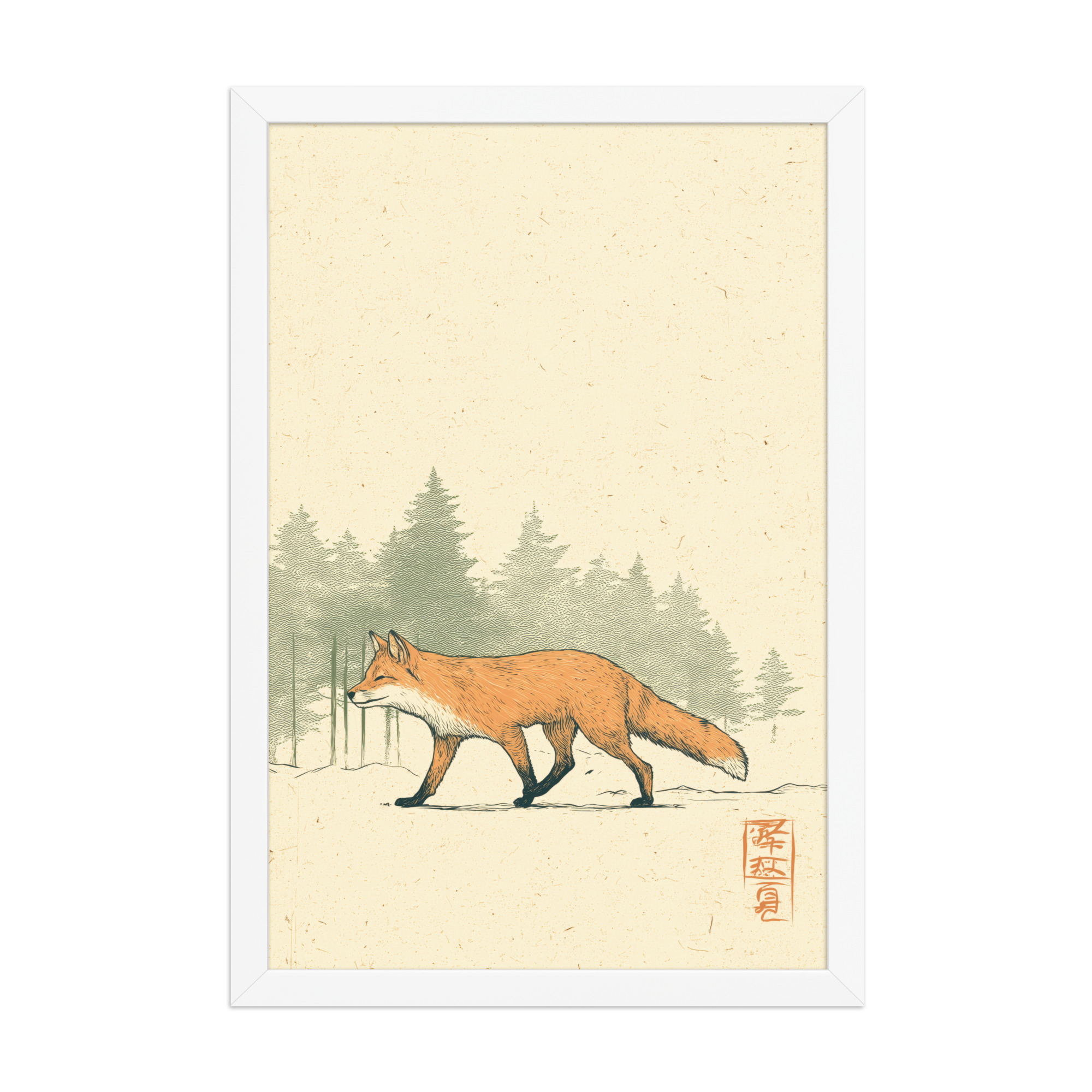 enhanced-matte-paper-framed-poster-in-white-12x18-front-68f9031fd061b.jpg Fox in Pines — Red Fox Illustration on Textured Paper Wall Decor — Framed Poster - Image 20