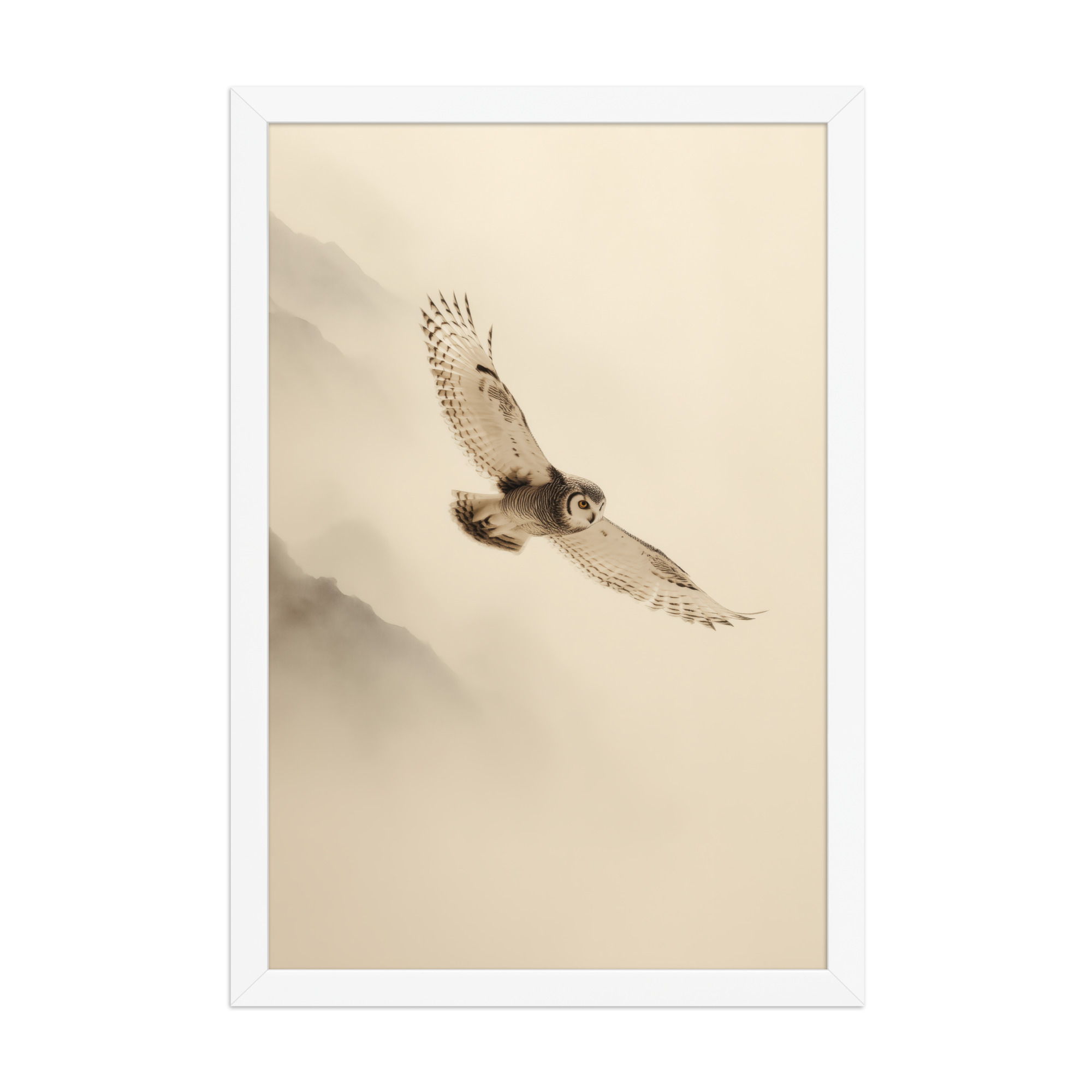 enhanced-matte-paper-framed-poster-in-white-12x18-front-68f904c80e2de.jpg Flight Through Mist — Owl in Motion Wildlife Wall Art — Framed Poster - Image 17