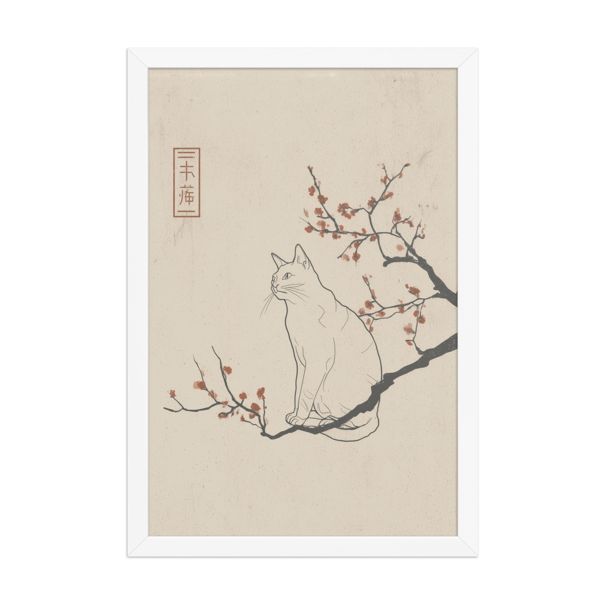 enhanced-matte-paper-framed-poster-in-white-12x18-front-68f9068249f5a.jpg Cat with Blossoms — Minimalist Cat on Plum Branch Wall Art — Framed Poster - Image 17