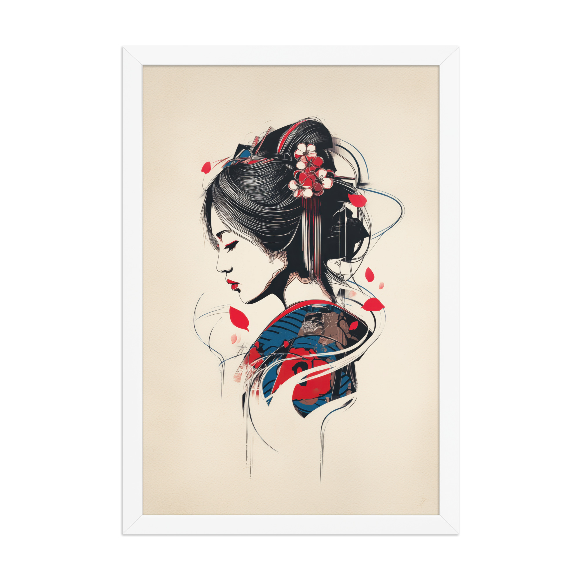 enhanced-matte-paper-framed-poster-in-white-12x18-front-68f9cc114486e.jpg Petals of Silence — Ukiyo-e Inspired Geisha Illustration Wall Art — Framed Poster - Image 20