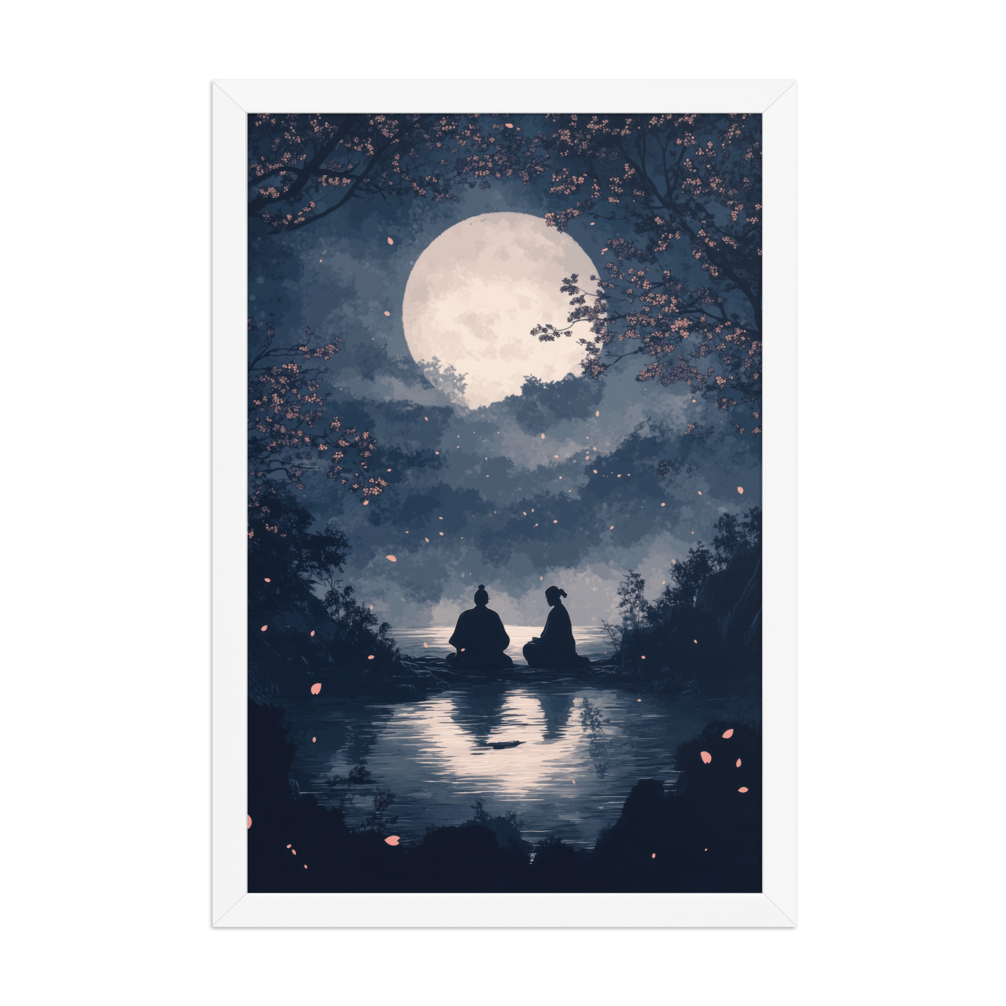 enhanced-matte-paper-framed-poster-in-white-12x18-front-68f9ce45de70b.jpg Midnight Reflections — Moonlit Lake Sakura Wall Art — Framed Poster - Image 17