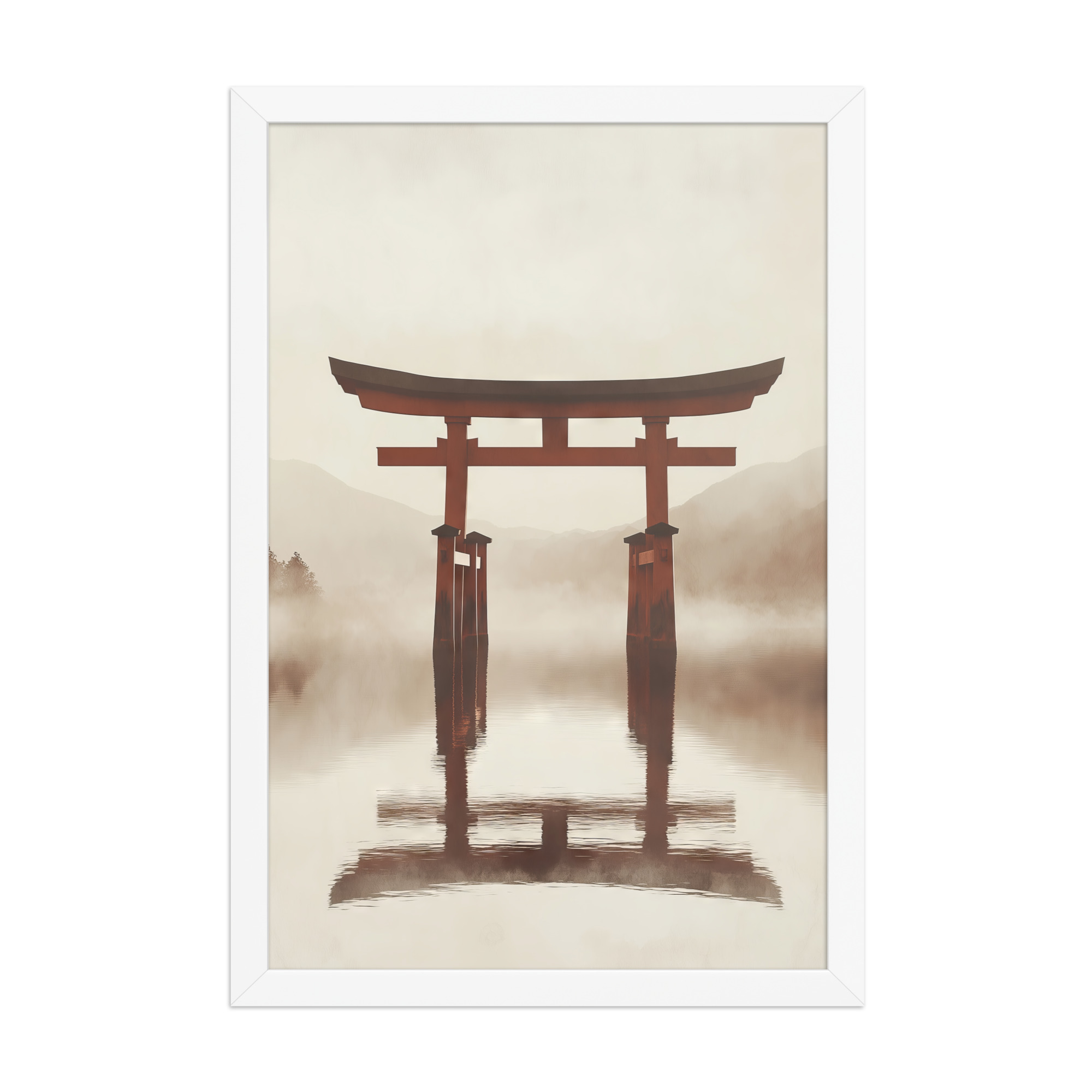 enhanced-matte-paper-framed-poster-in-white-12x18-front-68f9cfe6717b6.jpg Torii Reflections — Minimal Misty Lake Wall Art — Framed Poster - Image 20