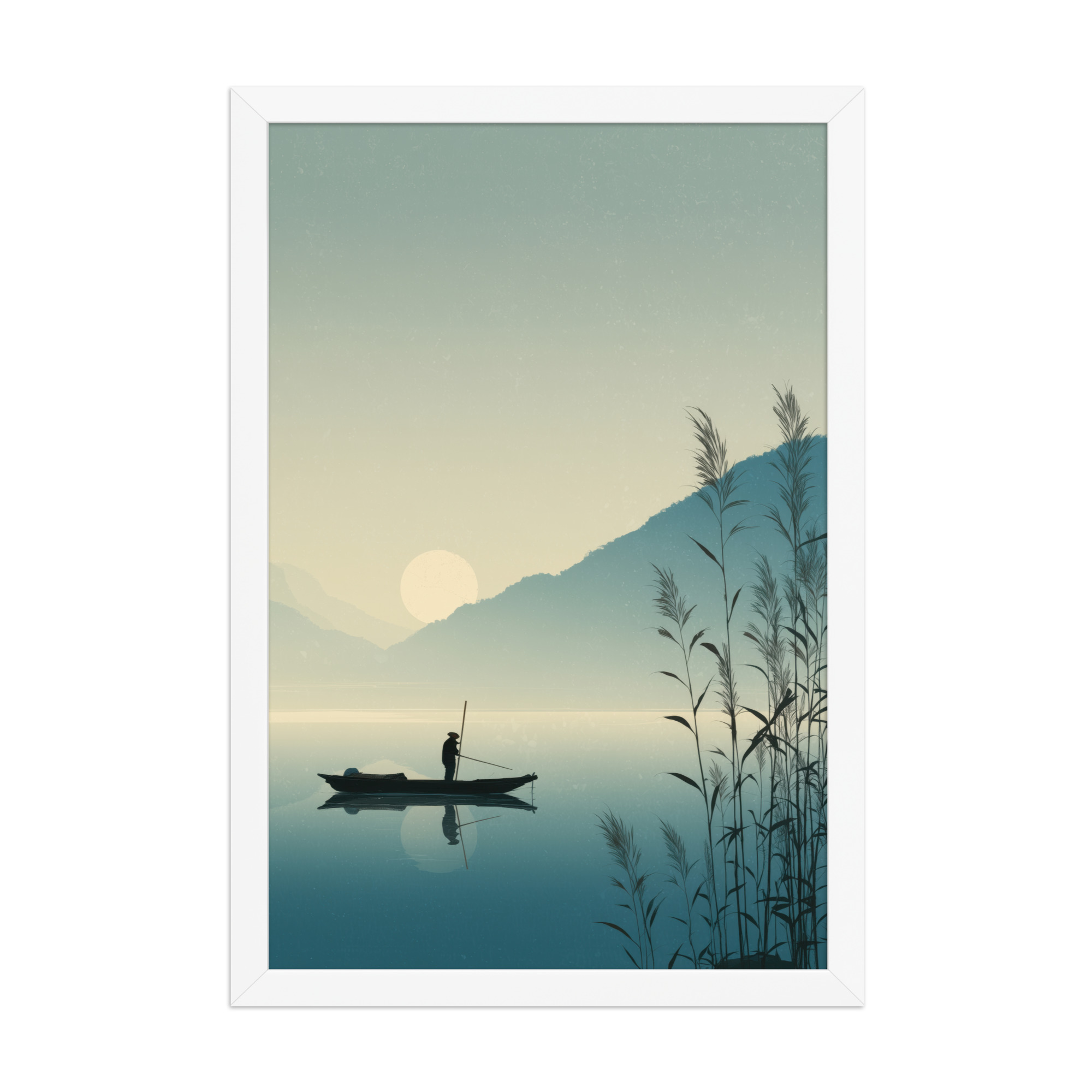 enhanced-matte-paper-framed-poster-in-white-12x18-front-68f9d005765d8.jpg Twilight Fisherman — Zen Lake Landscape Wall Art — Framed Poster - Image 11