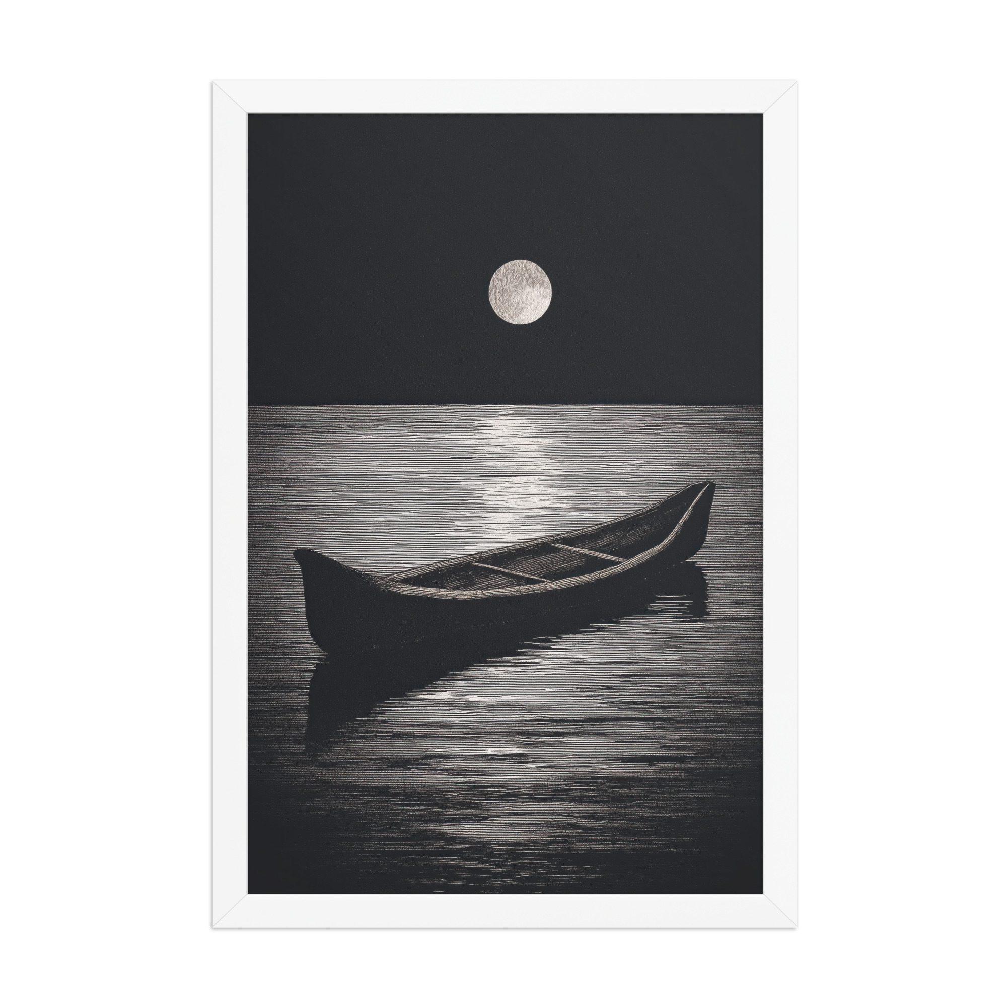 enhanced-matte-paper-framed-poster-in-white-12x18-front-68f9d0a4e5ed0.jpg Moonlit Canoe II — Minimal Silver Moon Night Wall Art — Framed Poster - Image 20