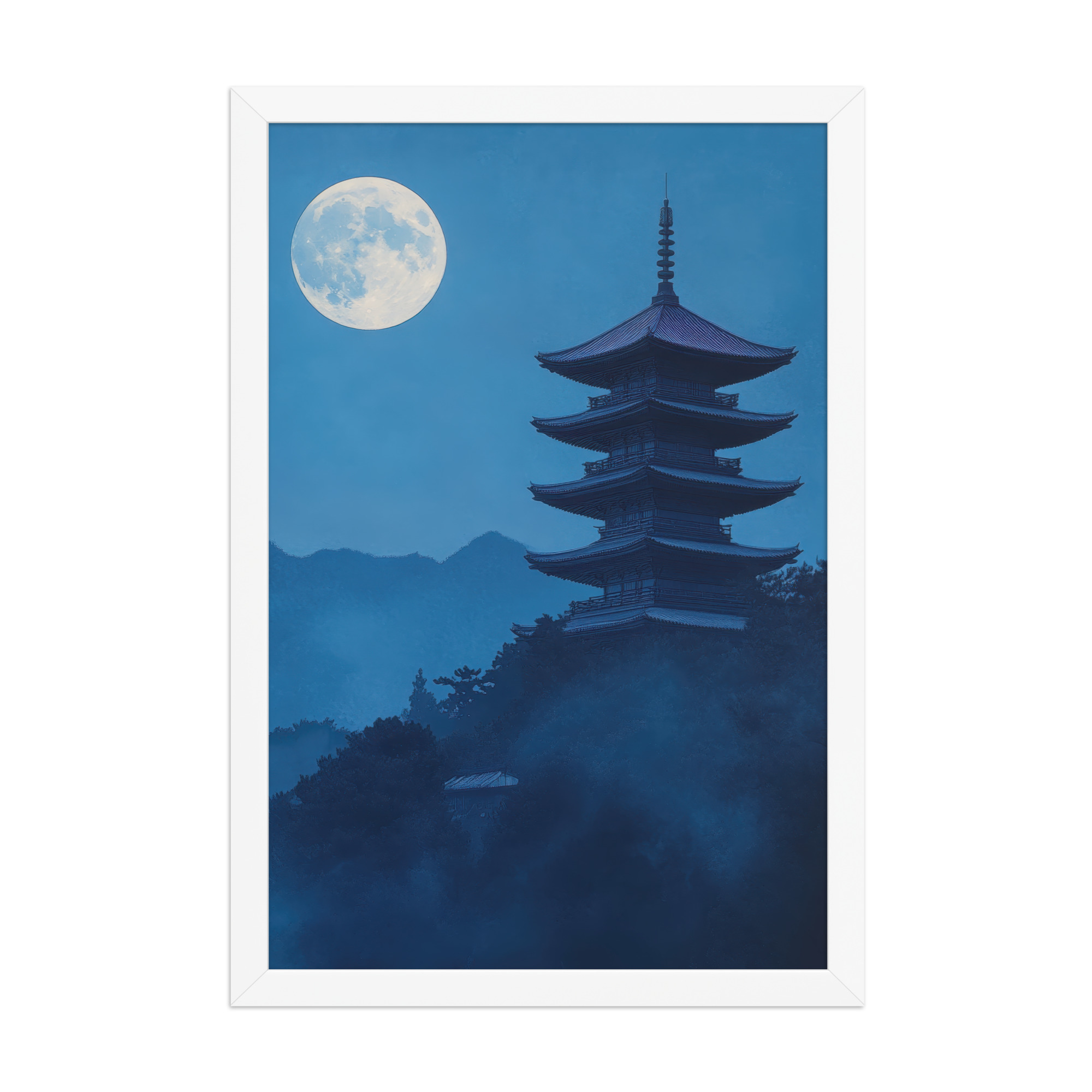enhanced-matte-paper-framed-poster-in-white-12x18-front-68f9d4a4cc93b.jpg Twilight Pagoda Stillness — Moonlit Temple Wall Decor — Framed Poster - Image 17