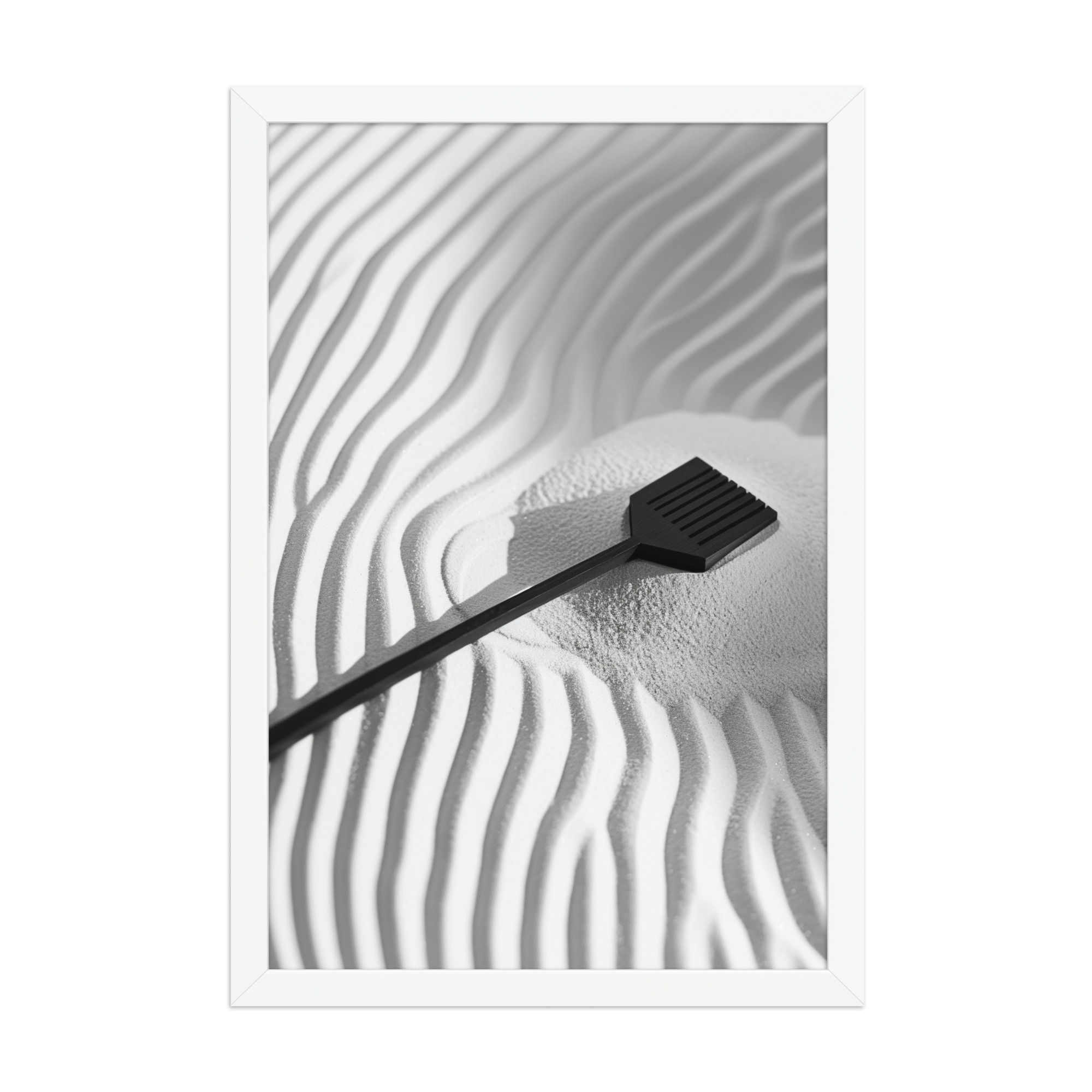 enhanced-matte-paper-framed-poster-in-white-12x18-front-68f9e8d81fff7.jpg Zen Sand Rake – Minimal Monochrome Ripples Wall Art – Framed Poster - Image 20