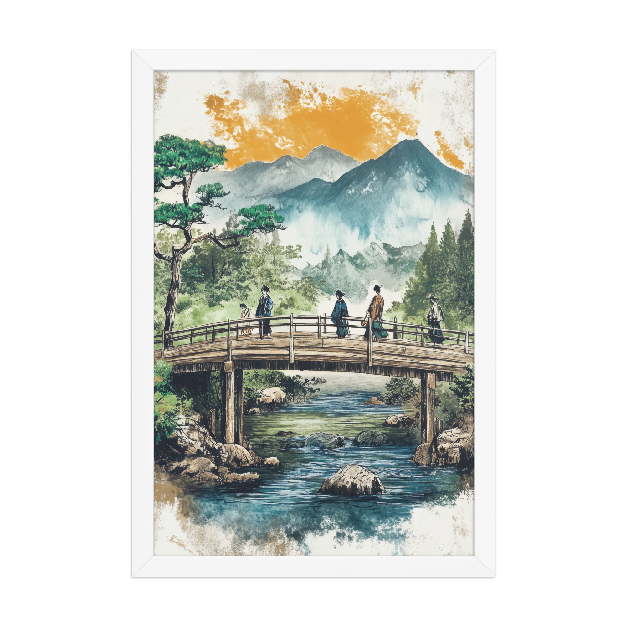 enhanced-matte-paper-framed-poster-in-white-12x18-front-68f9f20379f49.jpg Bridge to the Highlands – Ukiyo-e Mountain Bridge Wall Art – Framed Poster - Image 17