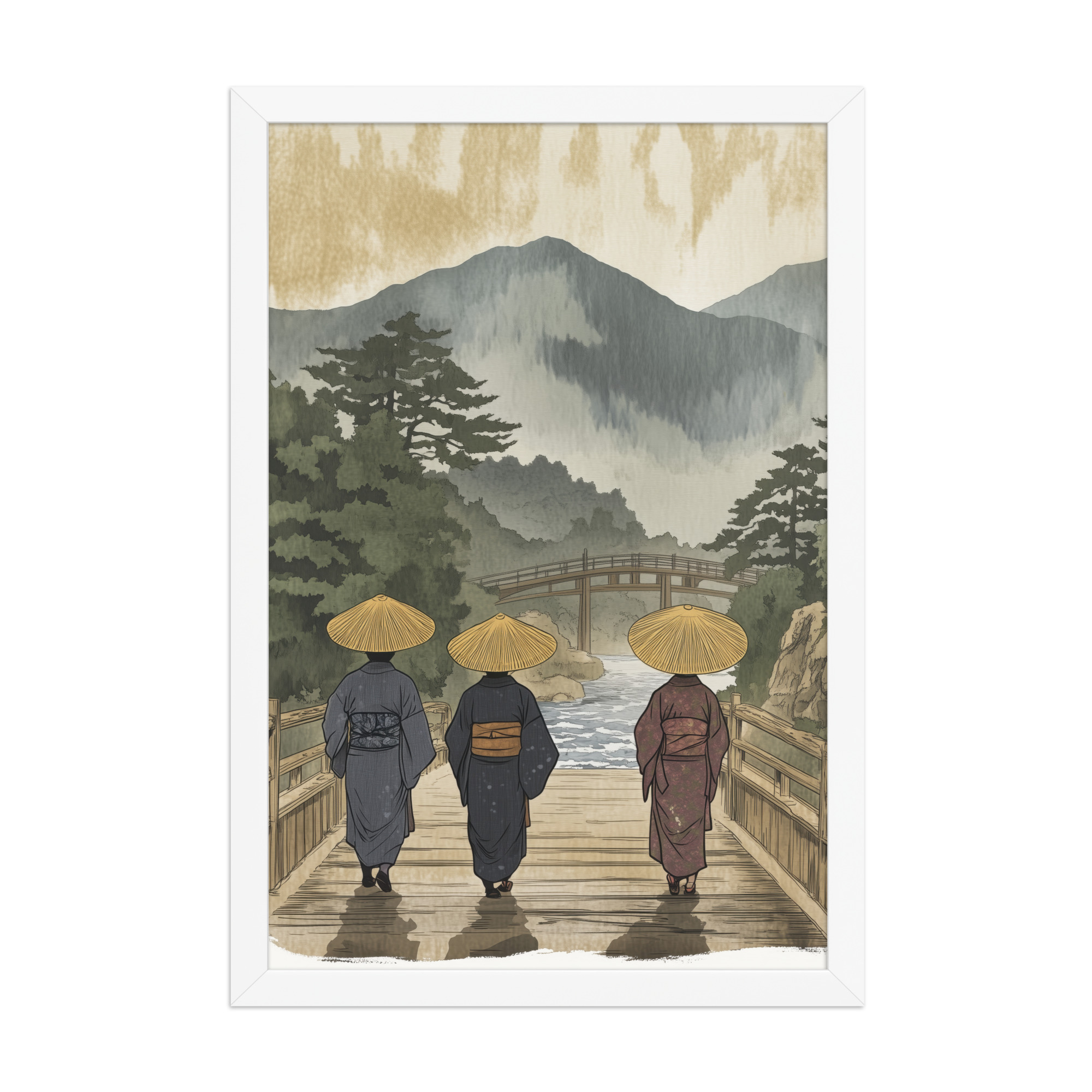 enhanced-matte-paper-framed-poster-in-white-12x18-front-68f9f30d7eeb7.jpg Morning Walk to the Temple – Ukiyo-e Wall Art Print – Framed Poster - Image 20