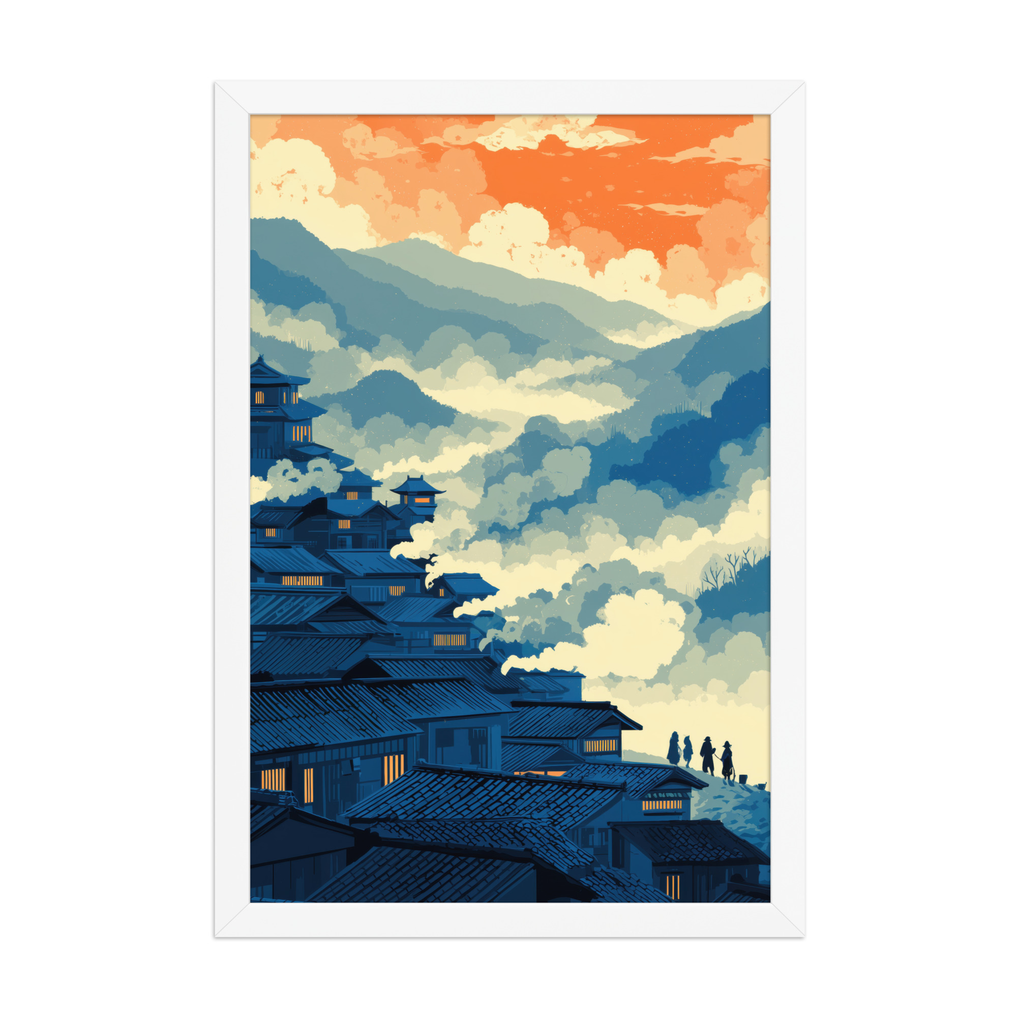 enhanced-matte-paper-framed-poster-in-white-12x18-front-68f9f80711288.jpg Twilight Over Hillside Village – Ukiyo-e Wall Art Print – Framed Poster - Image 17