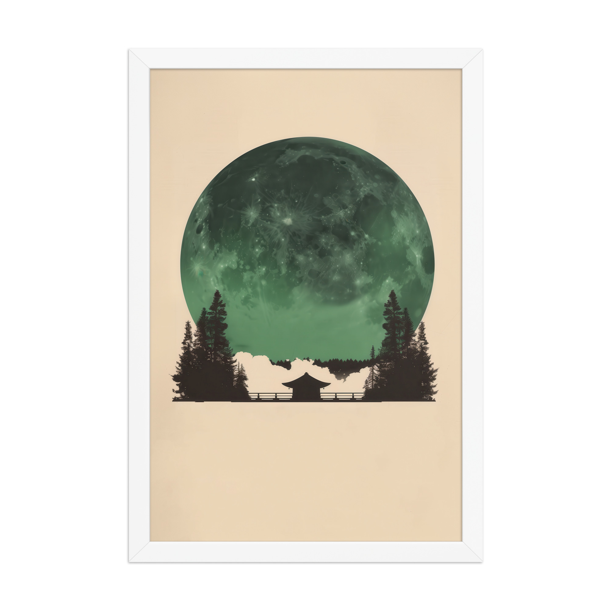 enhanced-matte-paper-framed-poster-in-white-12x18-front-68f9ff10e4d21.jpg Emerald Moon Temple — Japandi Silhouette Wall Art — Framed Poster - Image 20