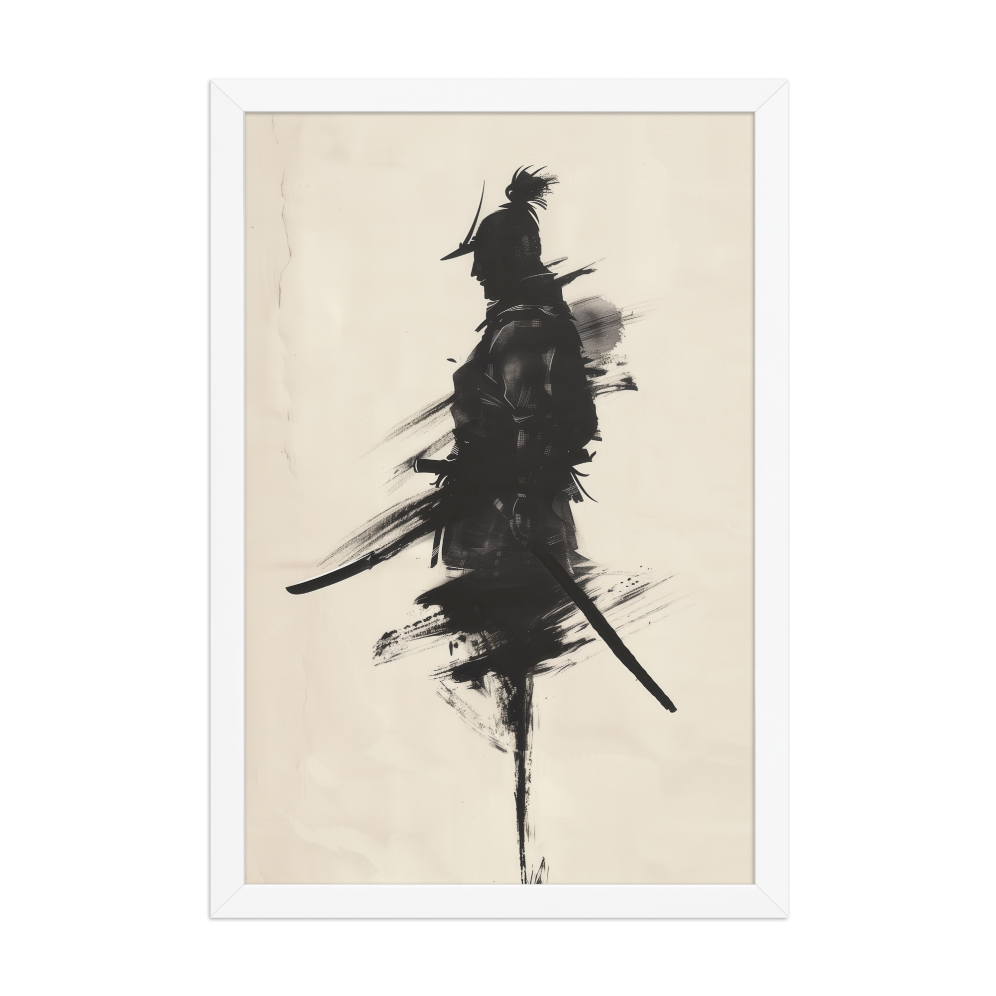 enhanced-matte-paper-framed-poster-in-white-12x18-front-68fa170352eea.jpg Shadowed Warrior – Sumi-e Silhouette of a Lone Samurai Wall Decor – Framed Poster - Image 20