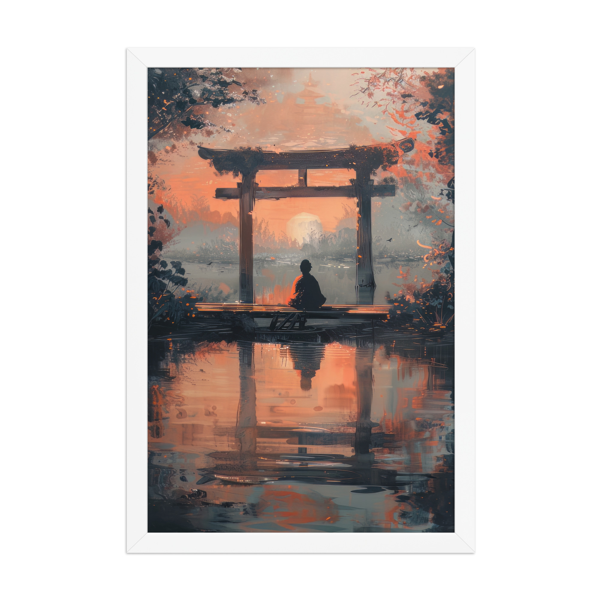 enhanced-matte-paper-framed-poster-in-white-12x18-front-68fa17ba8354c.jpg Torii Reflections at Dusk – Evening Glow and Still Waters Wall Decor – Framed Poster - Image 20