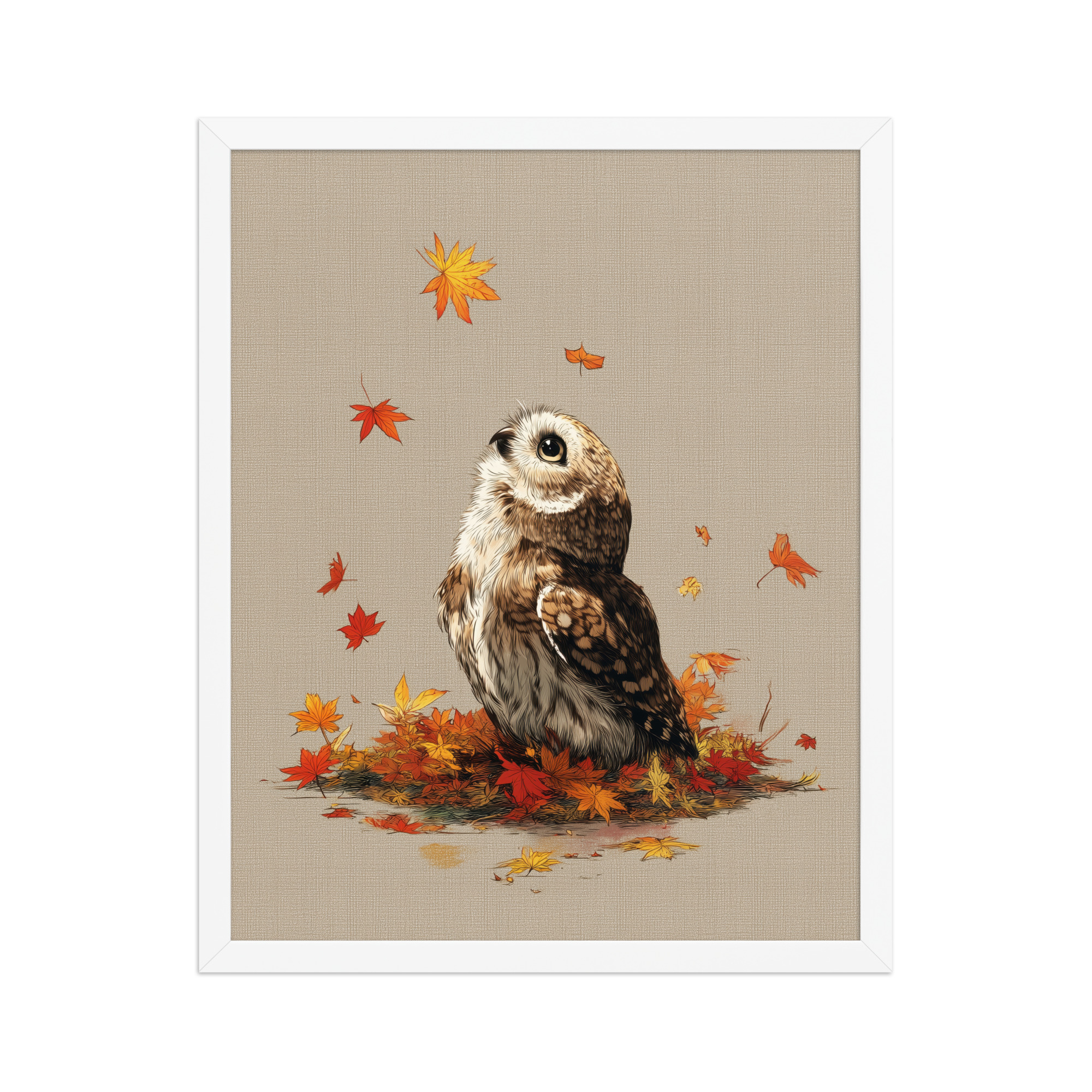enhanced-matte-paper-framed-poster-in-white-16x20-front-68f89a1ad8bbf.jpg Autumn Gaze Owl — Owl Illustration with Falling Leaves Wall Art — Framed Poster - Image 14