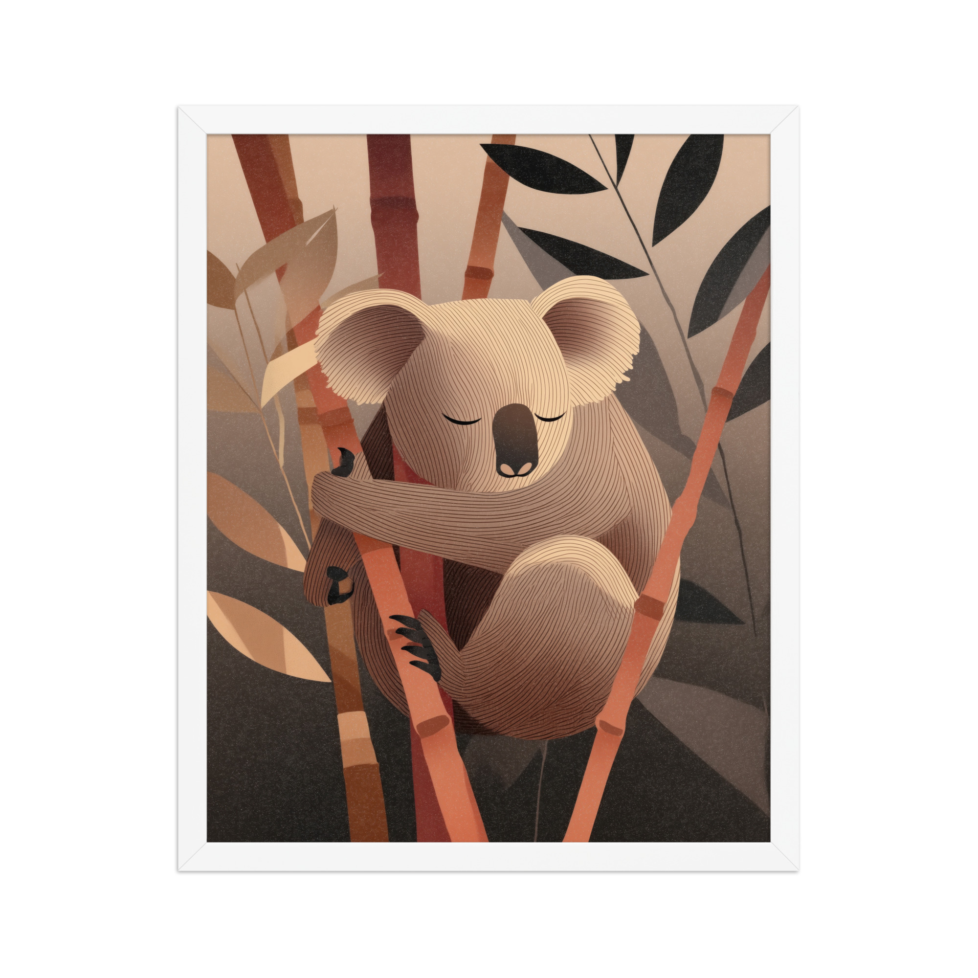 enhanced-matte-paper-framed-poster-in-white-16x20-front-68f8be9646596.jpg Koala Dreams in Bamboo — Minimal Sleeping Koala in Warm Tones Wall Decor — Framed Poster - Image 21