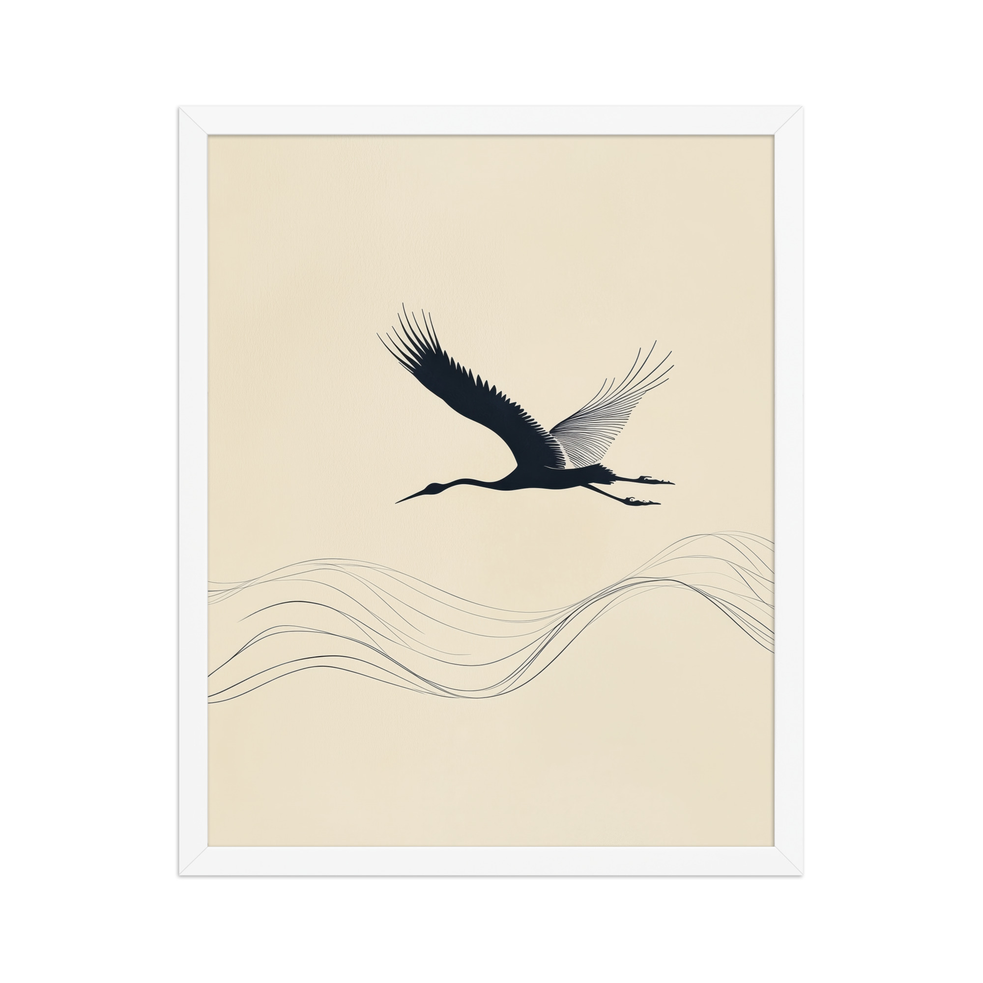 enhanced-matte-paper-framed-poster-in-white-16x20-front-68f8ffc050c99.jpg Graceful Ascent — Minimal Crane Silhouette with Flowing Lines Wall Decor — Framed Poster - Image 21
