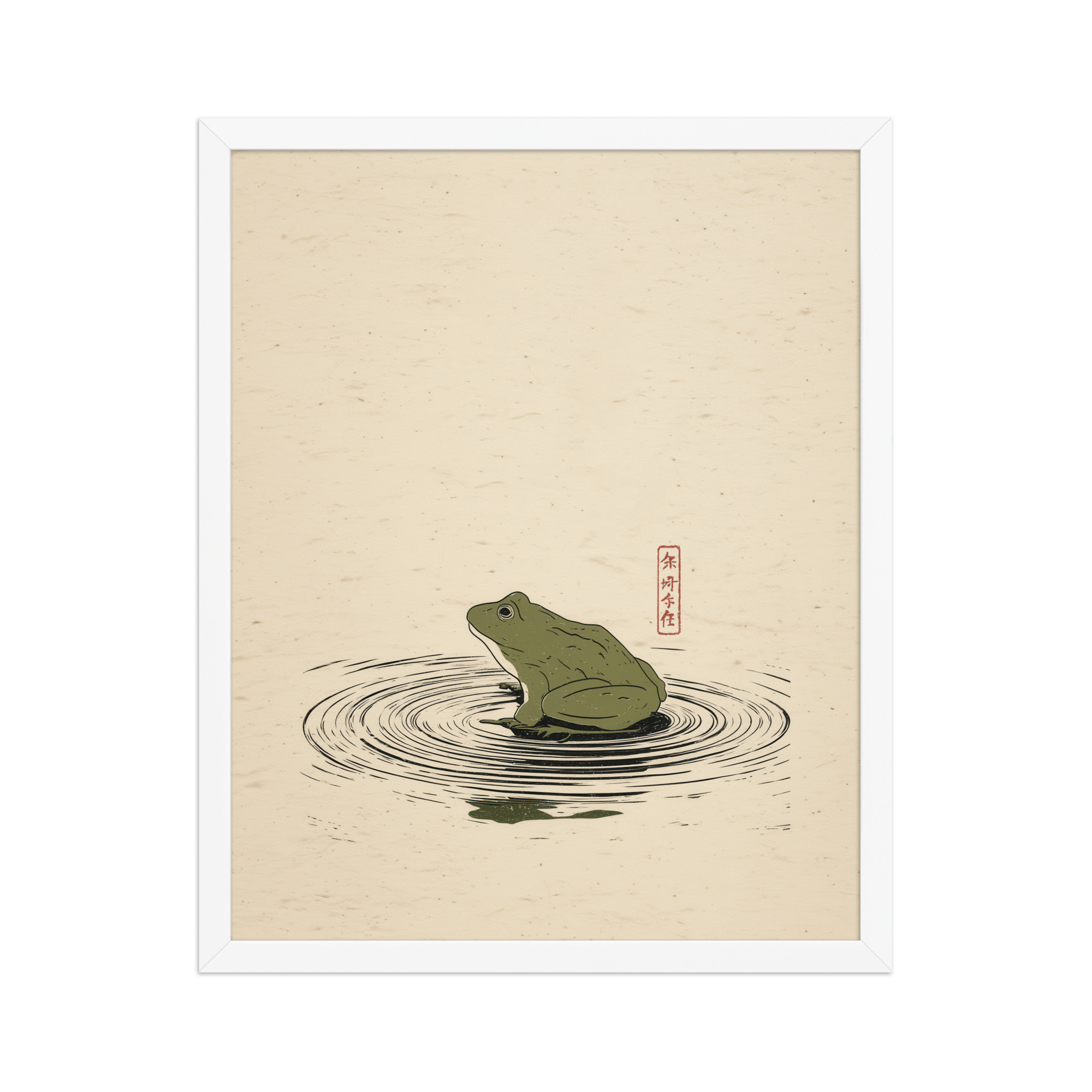 enhanced-matte-paper-framed-poster-in-white-16x20-front-68f90157c797a.jpg Frog on Pond — Minimal Frog Illustration with Ripples Wall Decor — Framed Poster - Image 18