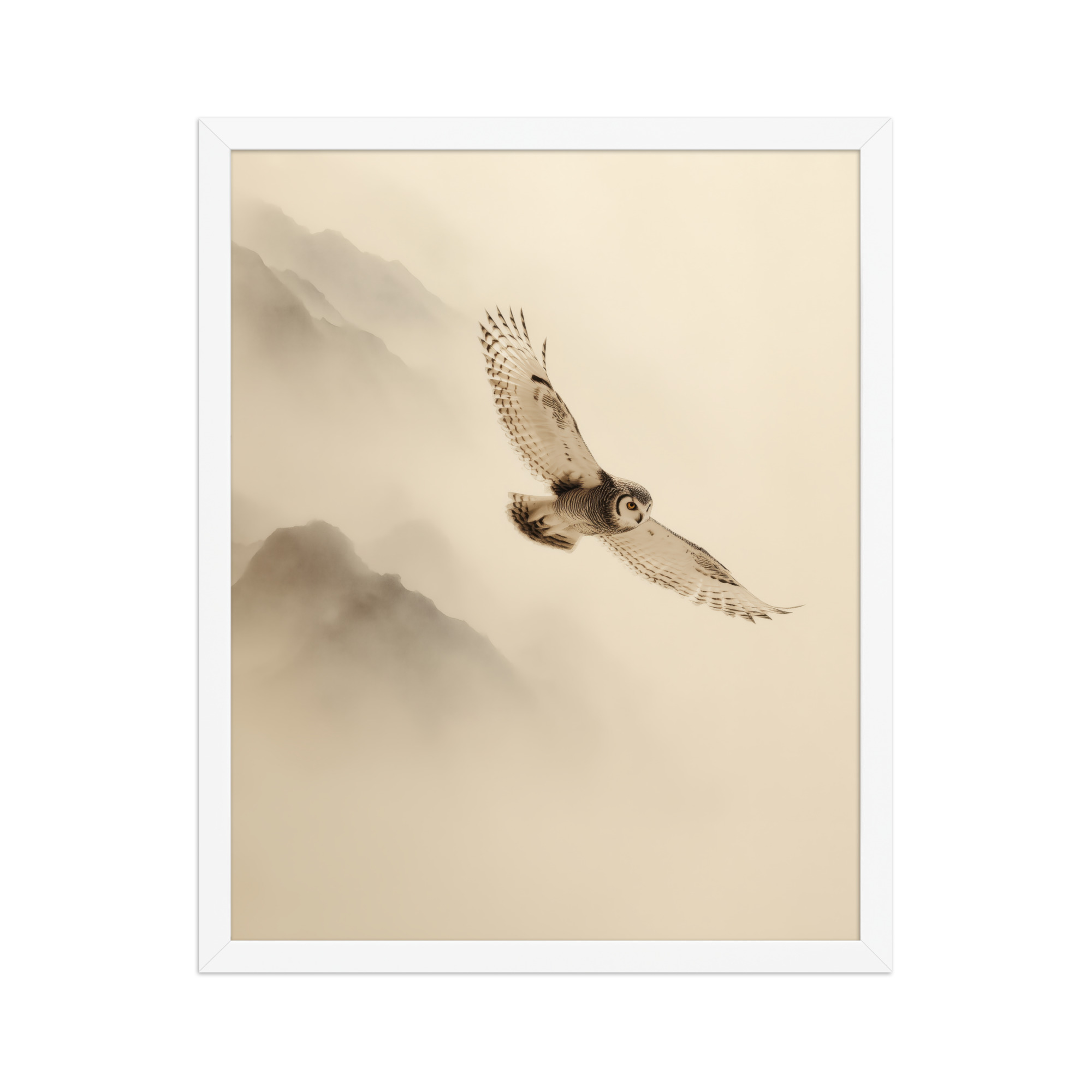 enhanced-matte-paper-framed-poster-in-white-16x20-front-68f904c80e3d2.jpg Flight Through Mist — Owl in Motion Wildlife Wall Art — Framed Poster - Image 18