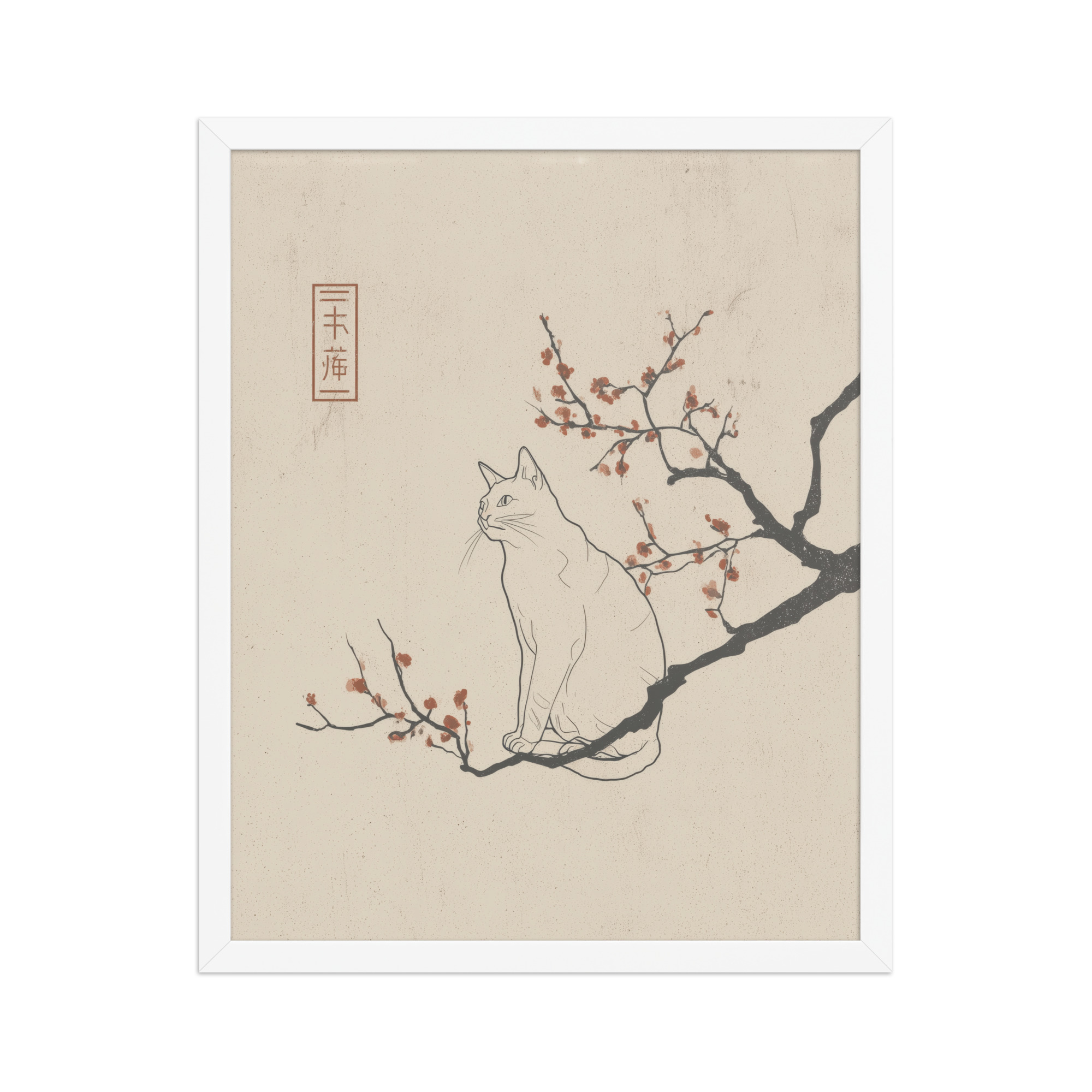 enhanced-matte-paper-framed-poster-in-white-16x20-front-68f9068249ff0.jpg Cat with Blossoms — Minimalist Cat on Plum Branch Wall Art — Framed Poster - Image 18