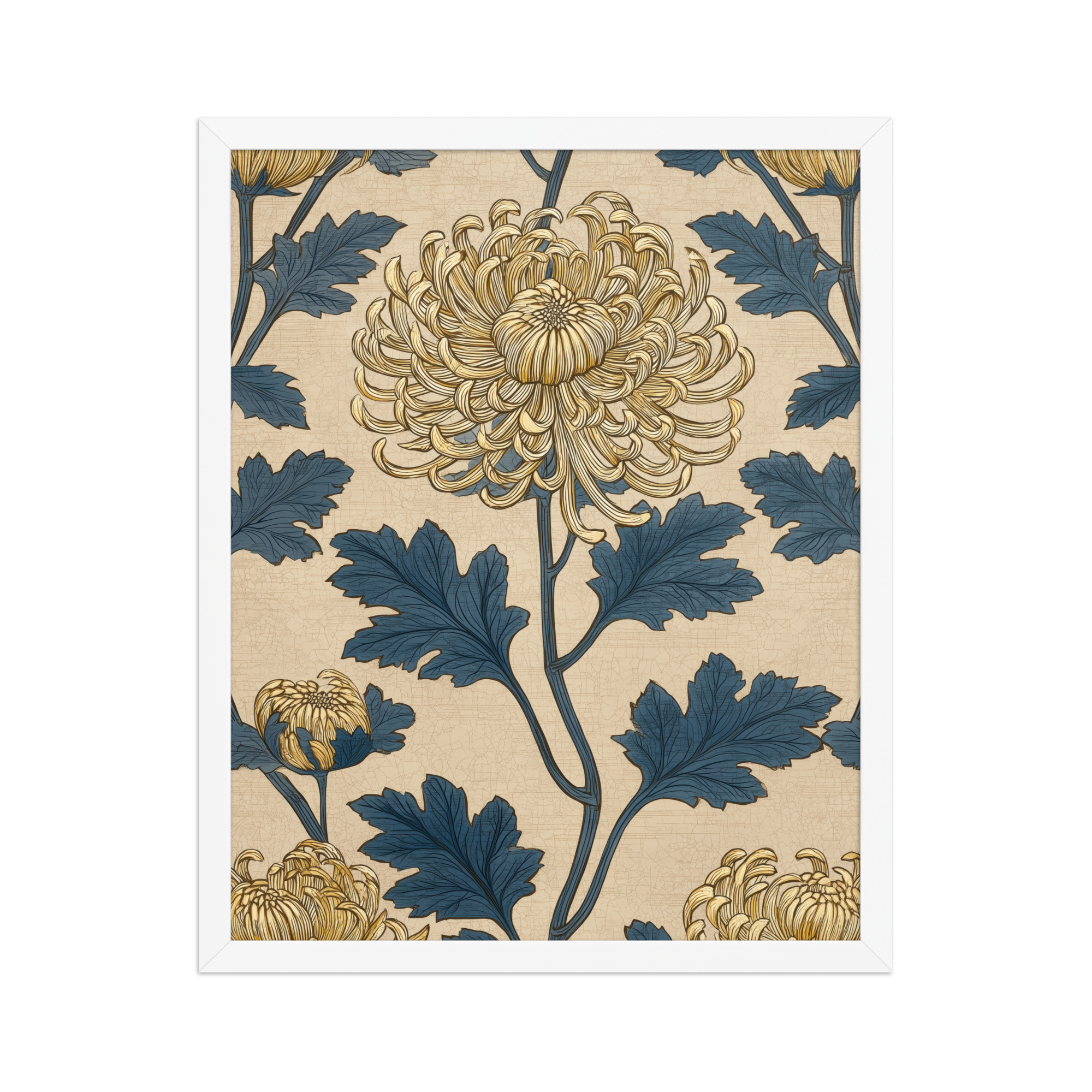 enhanced-matte-paper-framed-poster-in-white-16x20-front-68f91ec473d0b.jpg Golden Chrysanthemum — Blue & Gold Botanical Wall Decor — Framed Poster - Image 21