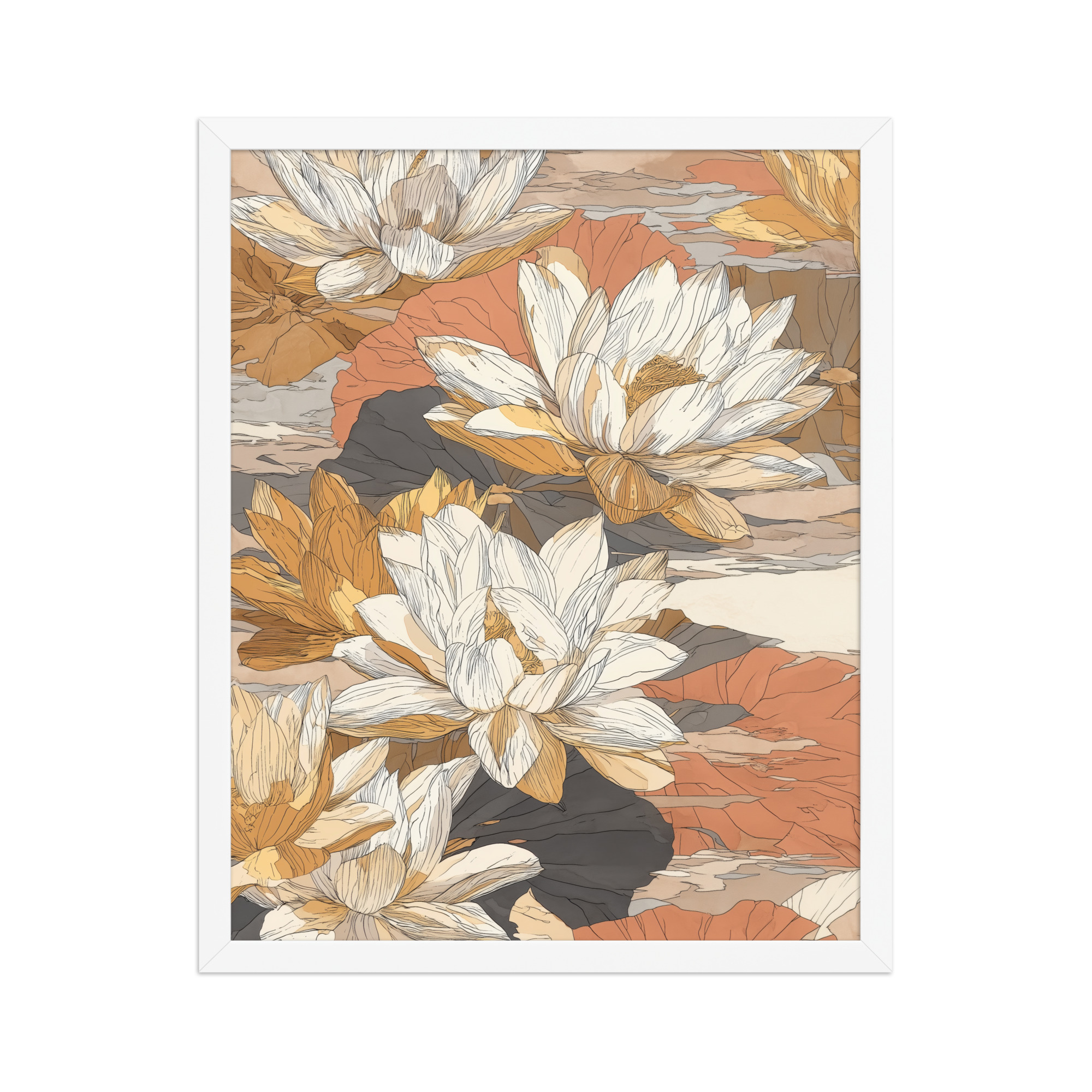 enhanced-matte-paper-framed-poster-in-white-16x20-front-68f922f461fef.jpg Lotus Blossom Pattern — Warm Terracotta Floral Wall Art — Framed Poster - Image 18