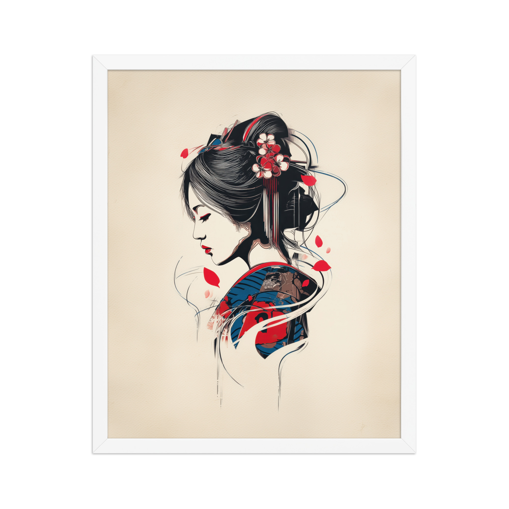 enhanced-matte-paper-framed-poster-in-white-16x20-front-68f9cc1144902.jpg Petals of Silence — Ukiyo-e Inspired Geisha Illustration Wall Art — Framed Poster - Image 21