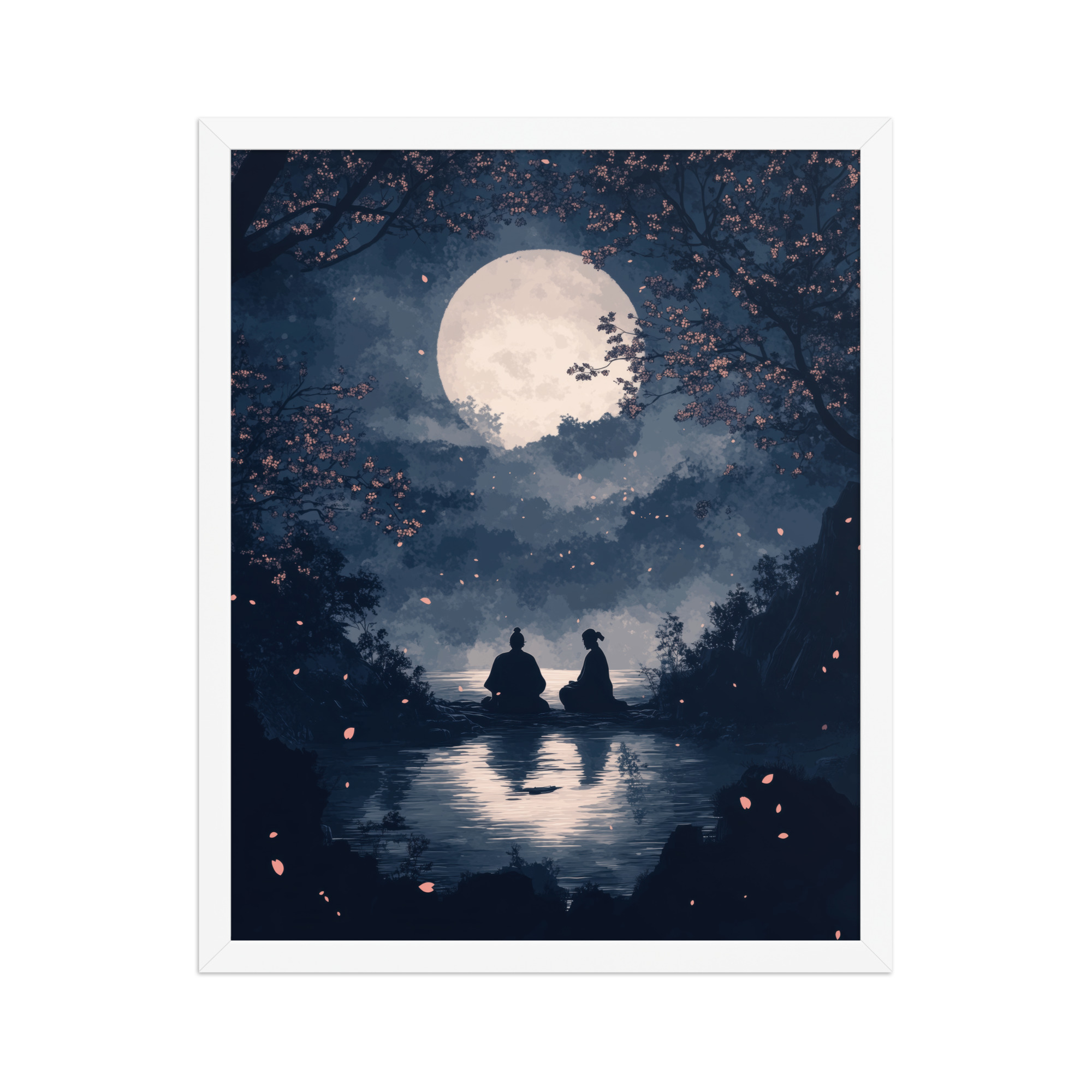 enhanced-matte-paper-framed-poster-in-white-16x20-front-68f9ce45de792.jpg Midnight Reflections — Moonlit Lake Sakura Wall Art — Framed Poster - Image 18