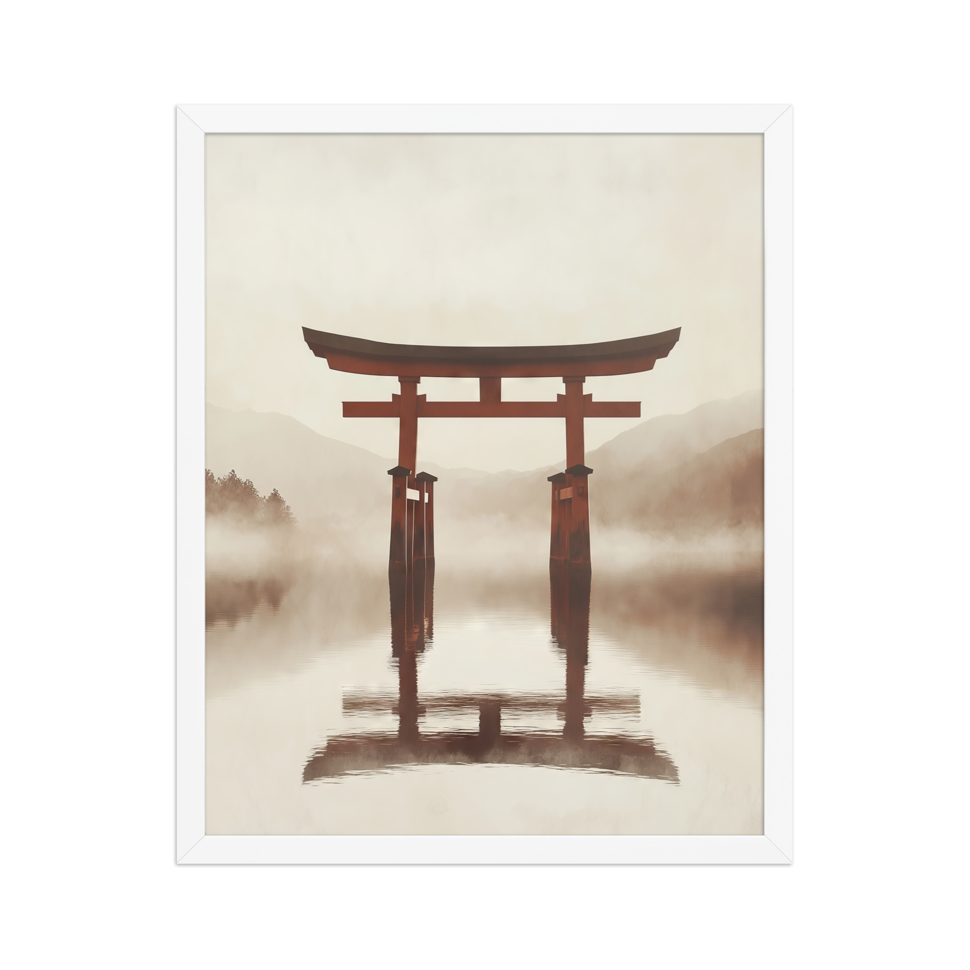 enhanced-matte-paper-framed-poster-in-white-16x20-front-68f9cfe671846.jpg Torii Reflections — Minimal Misty Lake Wall Art — Framed Poster - Image 21