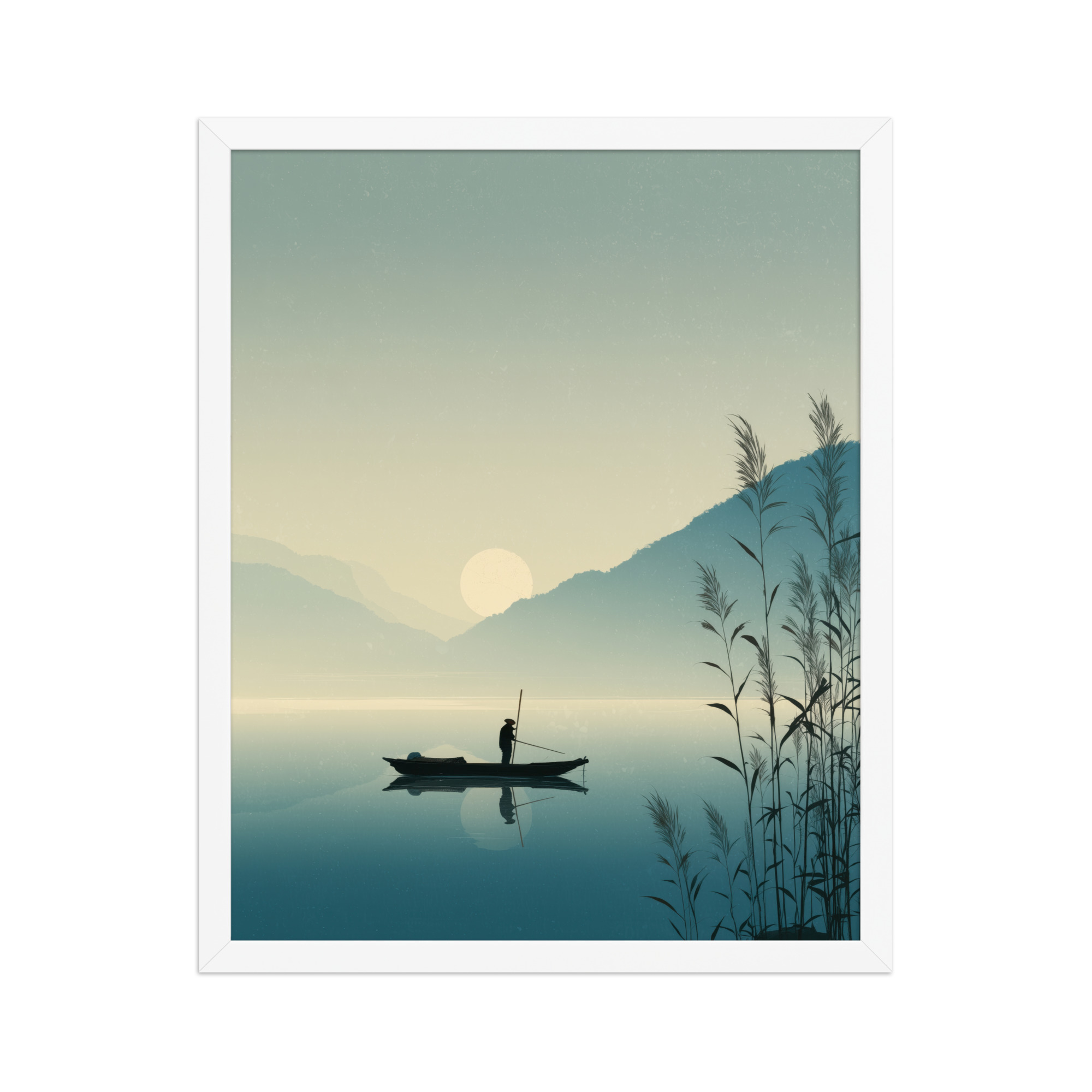 enhanced-matte-paper-framed-poster-in-white-16x20-front-68f9d0057665f.jpg Twilight Fisherman — Zen Lake Landscape Wall Art — Framed Poster - Image 12