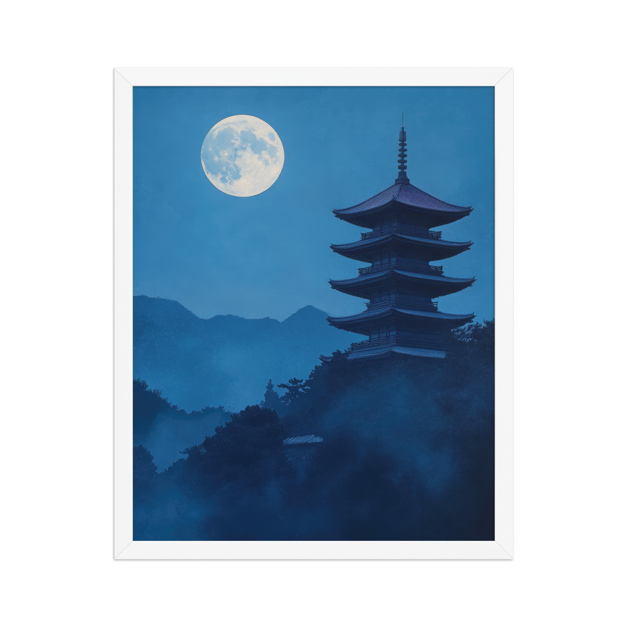 enhanced-matte-paper-framed-poster-in-white-16x20-front-68f9d4a4cc9fc.jpg Twilight Pagoda Stillness — Moonlit Temple Wall Decor — Framed Poster - Image 18