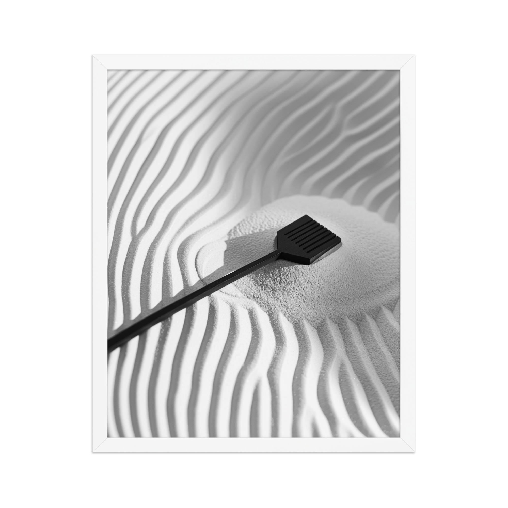 enhanced-matte-paper-framed-poster-in-white-16x20-front-68f9e8d820083.jpg Zen Sand Rake – Minimal Monochrome Ripples Wall Art – Framed Poster - Image 21