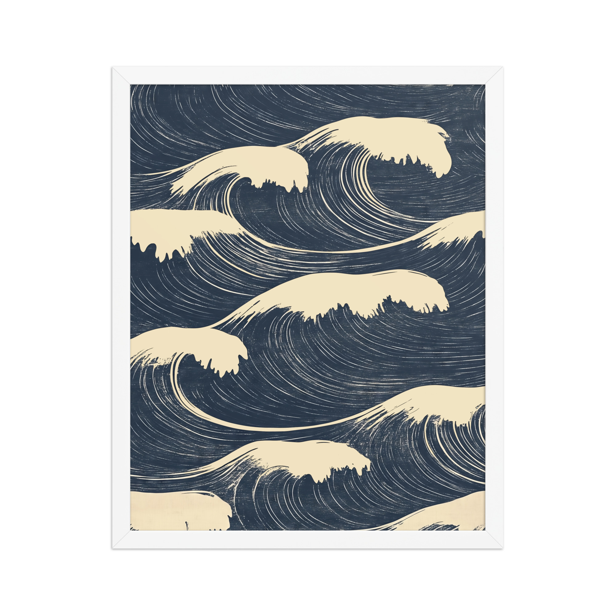 enhanced-matte-paper-framed-poster-in-white-16x20-front-68f9f16a70ca3.jpg Edo Waves – Bold Indigo Ukiyo-e Ocean Pattern Wall Art – Framed Poster - Image 18