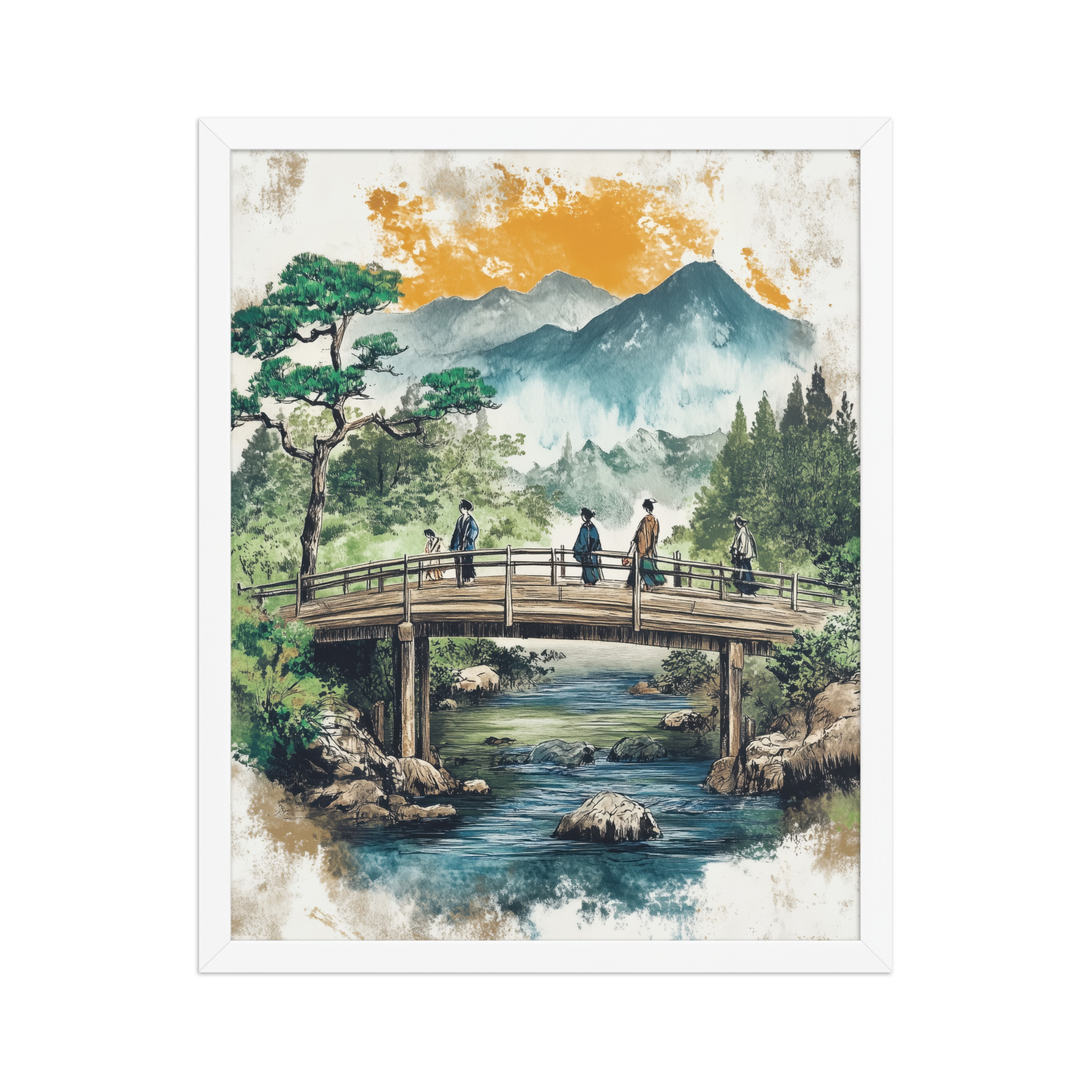 enhanced-matte-paper-framed-poster-in-white-16x20-front-68f9f2037a052.jpg Bridge to the Highlands – Ukiyo-e Mountain Bridge Wall Art – Framed Poster - Image 18