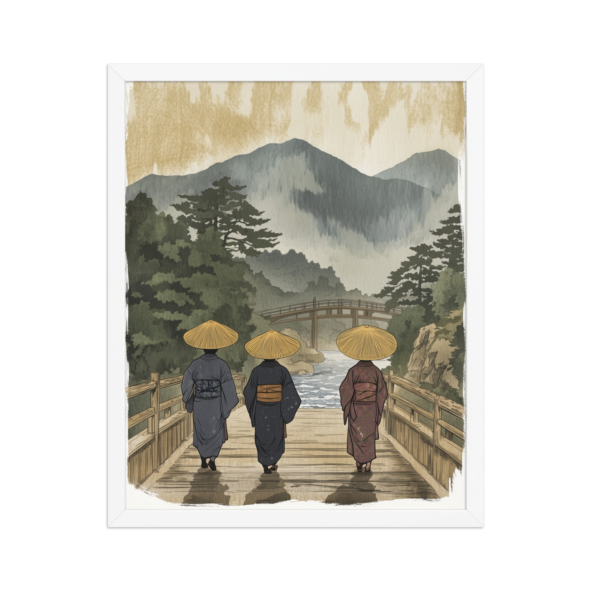 enhanced-matte-paper-framed-poster-in-white-16x20-front-68f9f30d7ef77.jpg Morning Walk to the Temple – Ukiyo-e Wall Art Print – Framed Poster - Image 21