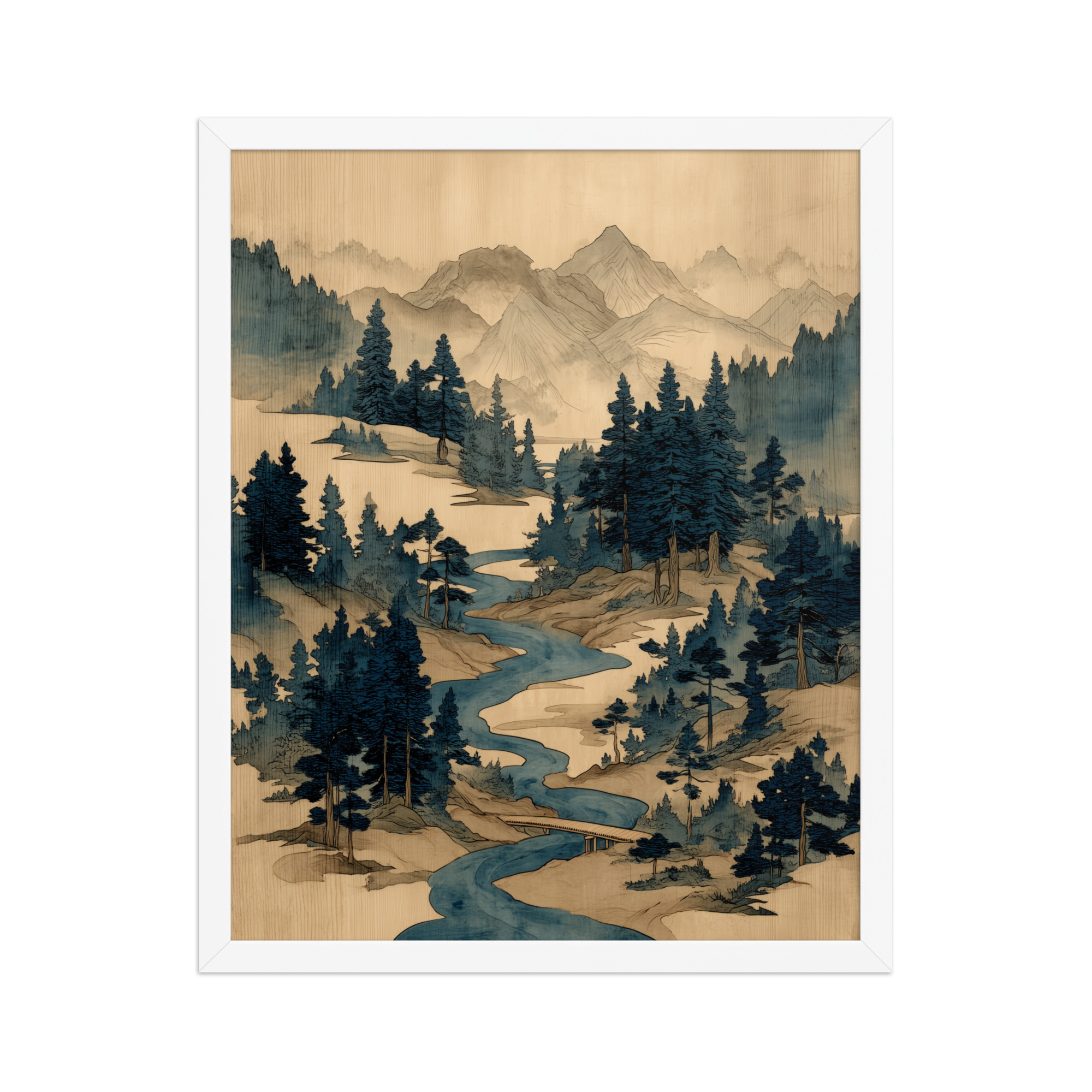 enhanced-matte-paper-framed-poster-in-white-16x20-front-68f9f793e101c.jpg Winding River Pines – Ukiyo-e Mountain Stream Landscape Wall Art – Framed Poster - Image 21