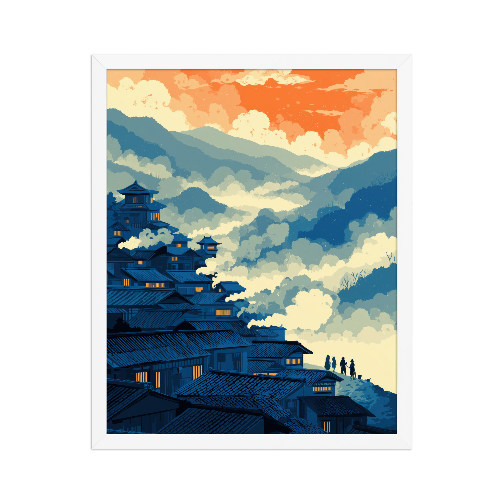 enhanced-matte-paper-framed-poster-in-white-16x20-front-68f9f80711324.jpg Twilight Over Hillside Village – Ukiyo-e Wall Art Print – Framed Poster - Image 18