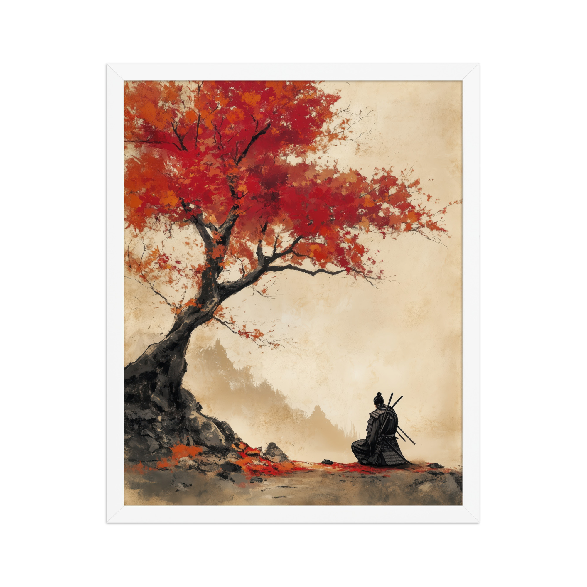 enhanced-matte-paper-framed-poster-in-white-16x20-front-68fa16a6dc377.jpg Autumn Warrior – Samurai Beneath Crimson Maple Leaves Wall Decor – Framed Poster - Image 15