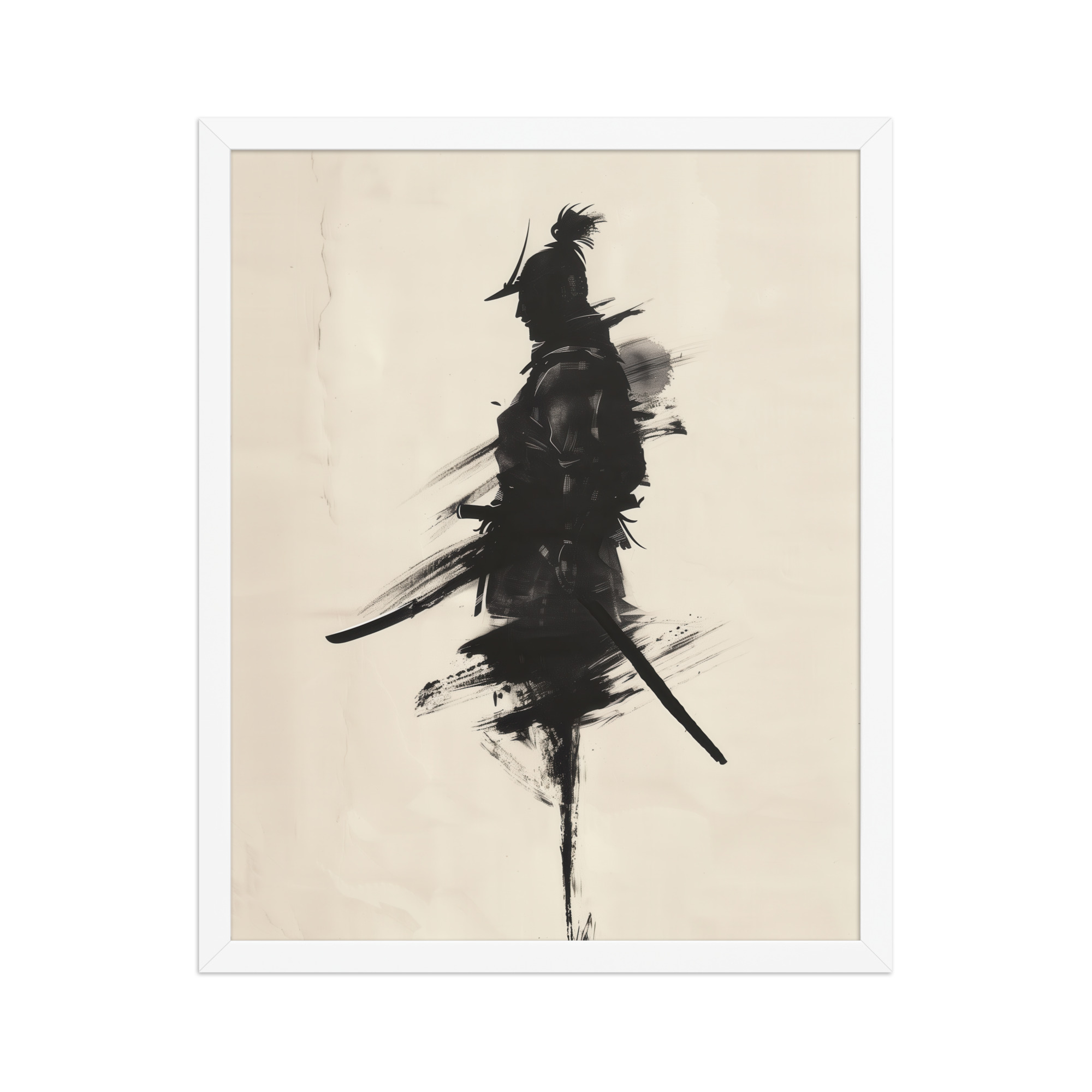 enhanced-matte-paper-framed-poster-in-white-16x20-front-68fa170352f75.jpg Shadowed Warrior – Sumi-e Silhouette of a Lone Samurai Wall Decor – Framed Poster - Image 21